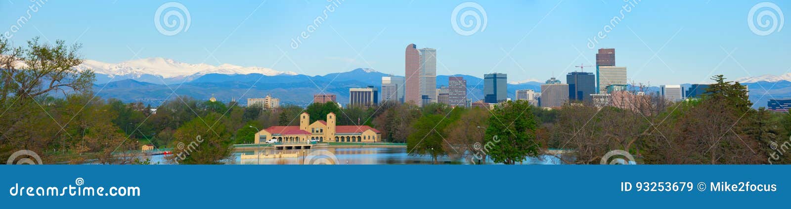 extremely large format panorama of downtown denver skyline and rocky mountains