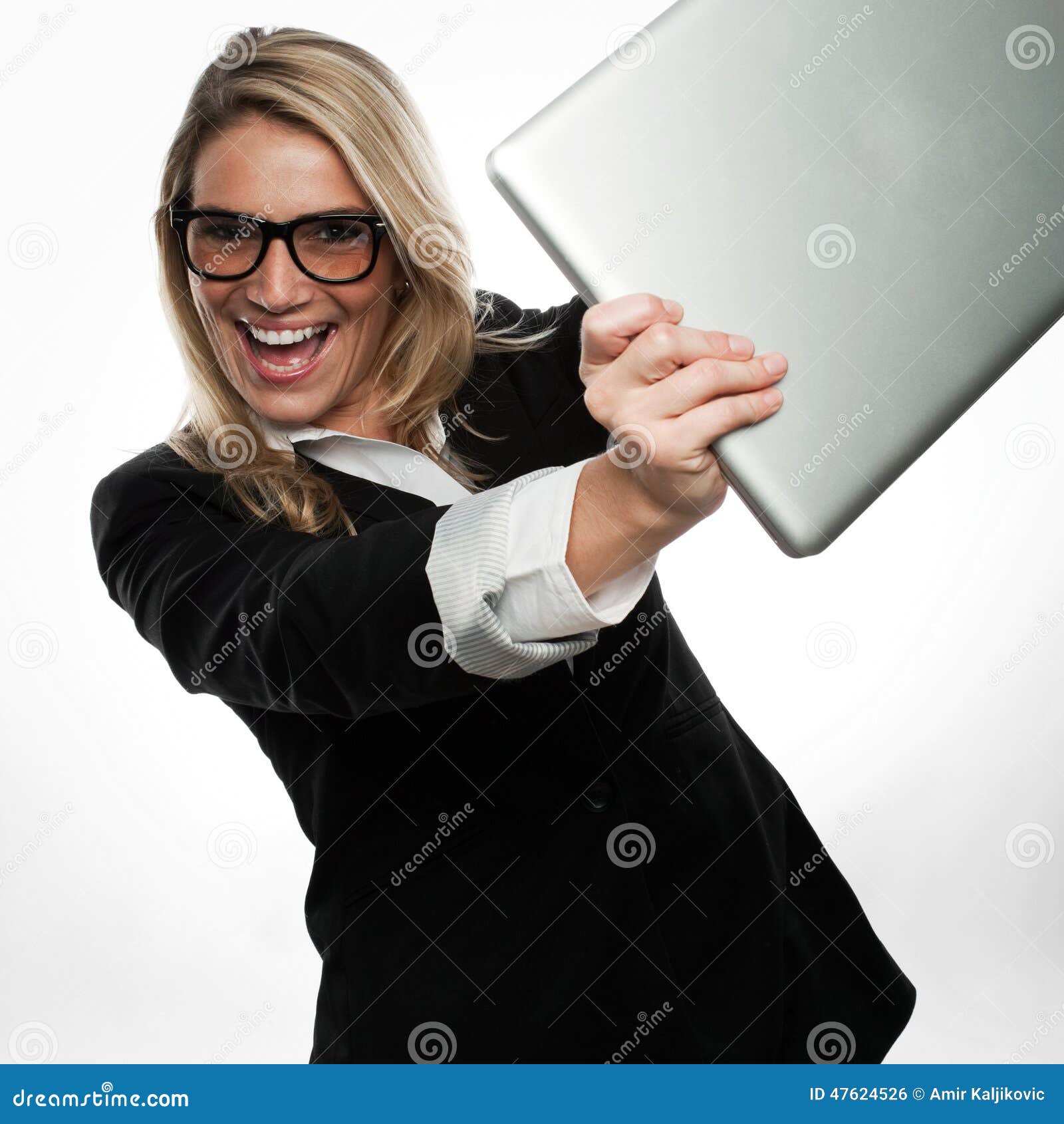 exuberant excited young businesswoman