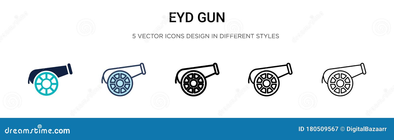 eyd gun icon in filled, thin line, outline and stroke style.   of two colored and black eyd gun  icons