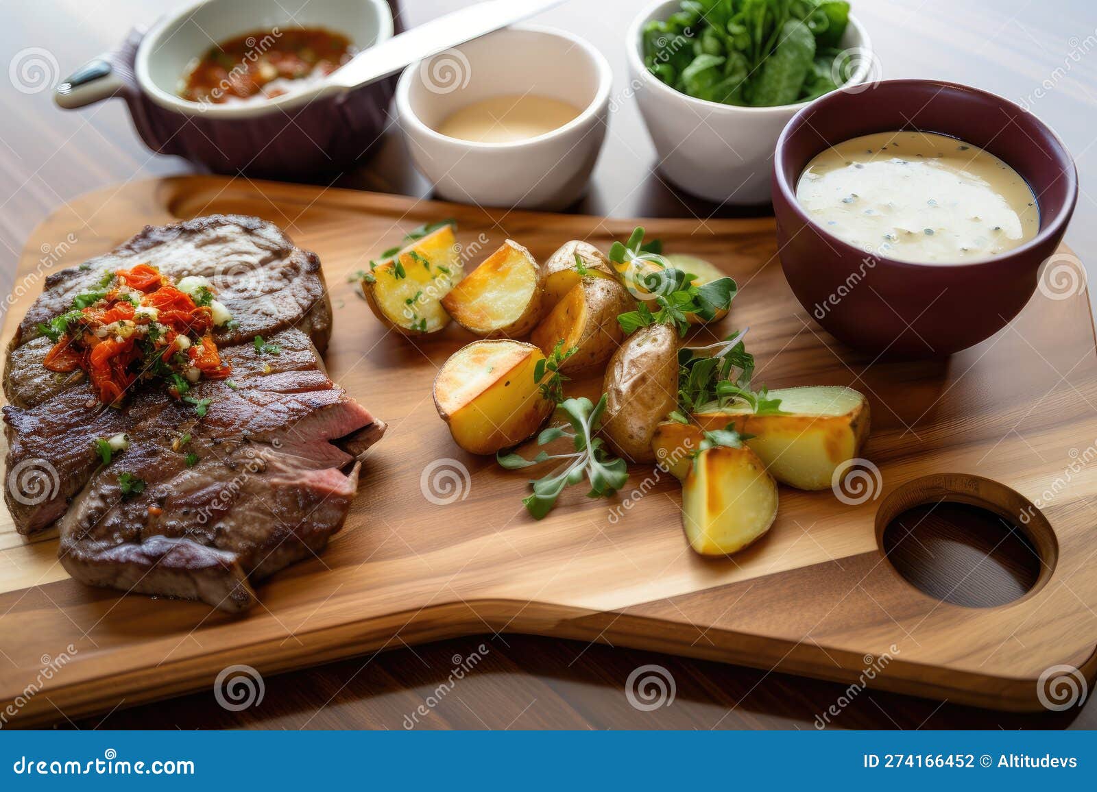 Eye-catching Presentation Of Steak And Potato Dinner With Herbs, Spices