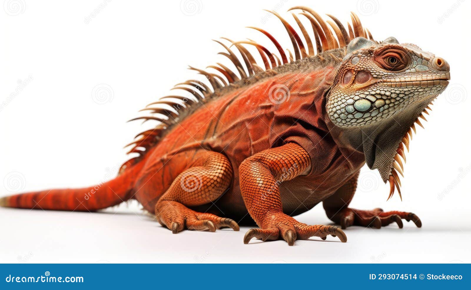 eye-catching red iguana with feathers in sketchfab style