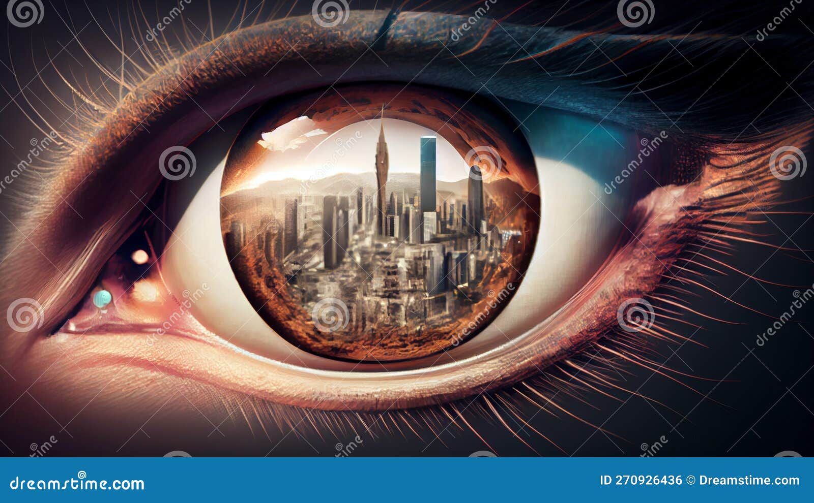 Eye with City View in the Background. 3d Illustration. Stock