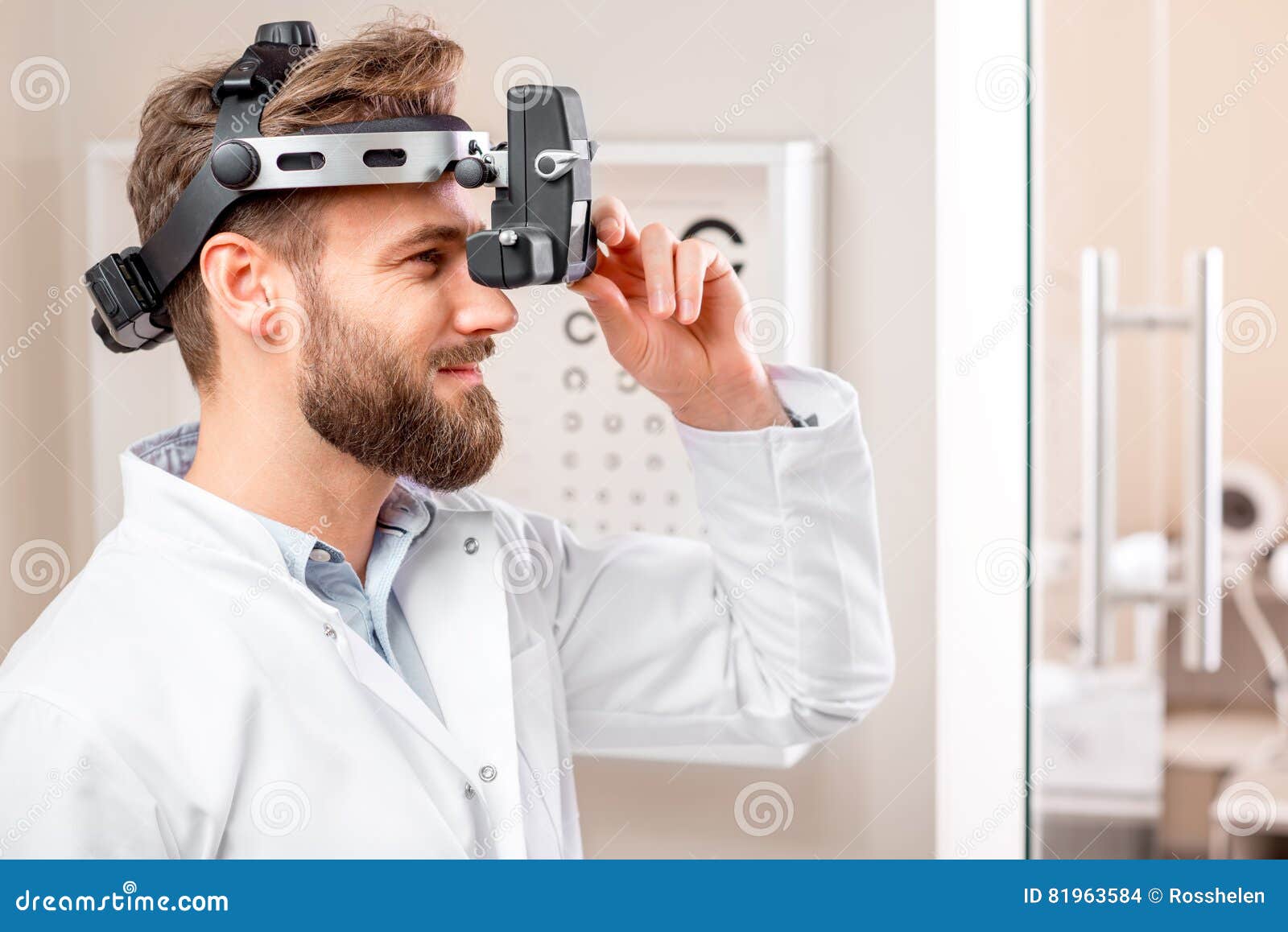 Eye Doctor with Binocular Device Stock Photo Image of ocular, medical