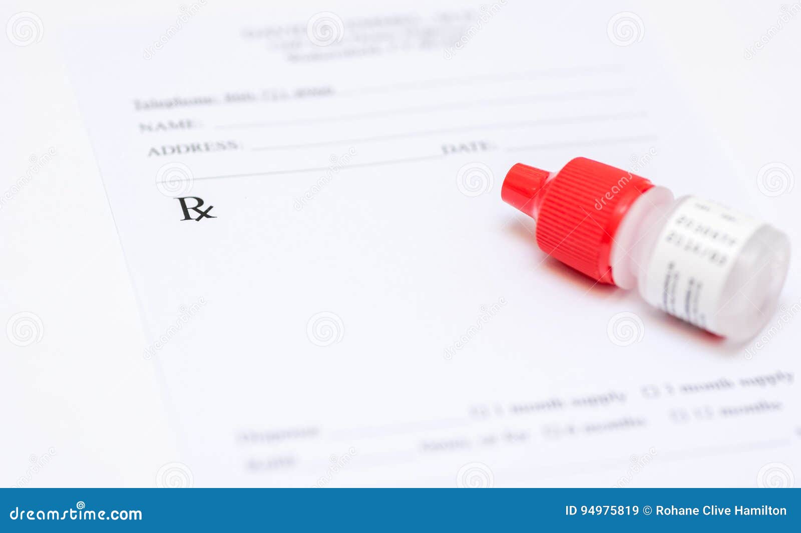 Eye Drop Solution Laying On Prescription Pad Stock Image Image of