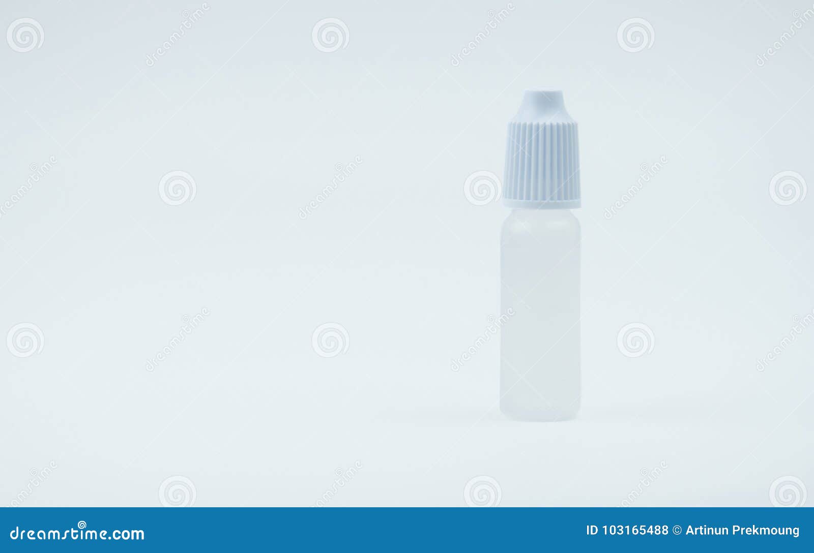 Eye Drops Bottle with White Cap on White Background with Blank Label