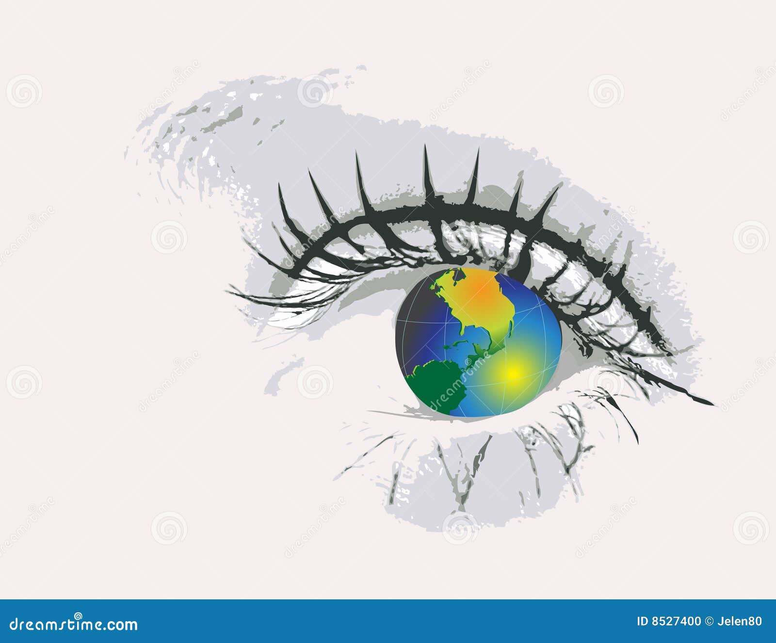 Eye with globe stock vector. Illustration of north, eyelash 8527400
