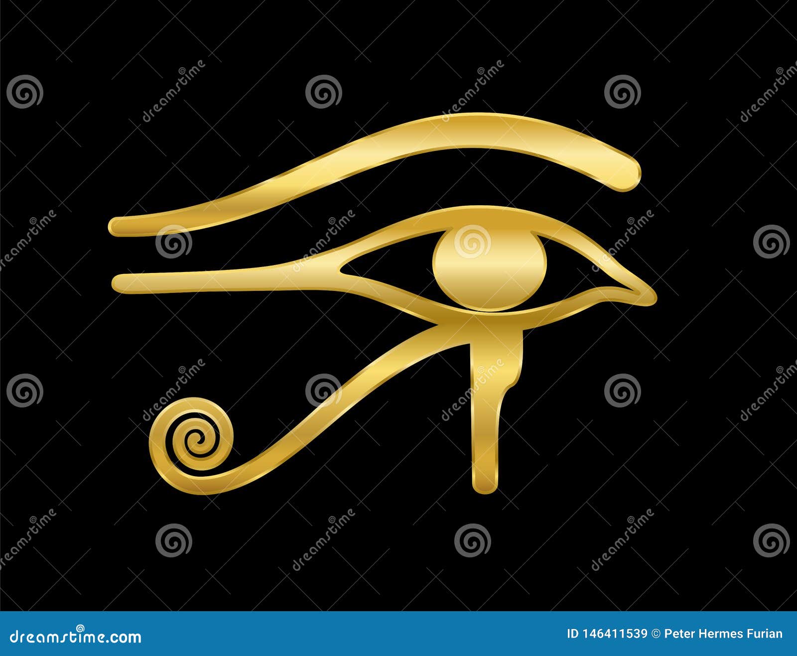 3010 Eye of Horus Golden Symbol Black Background Stock Vector