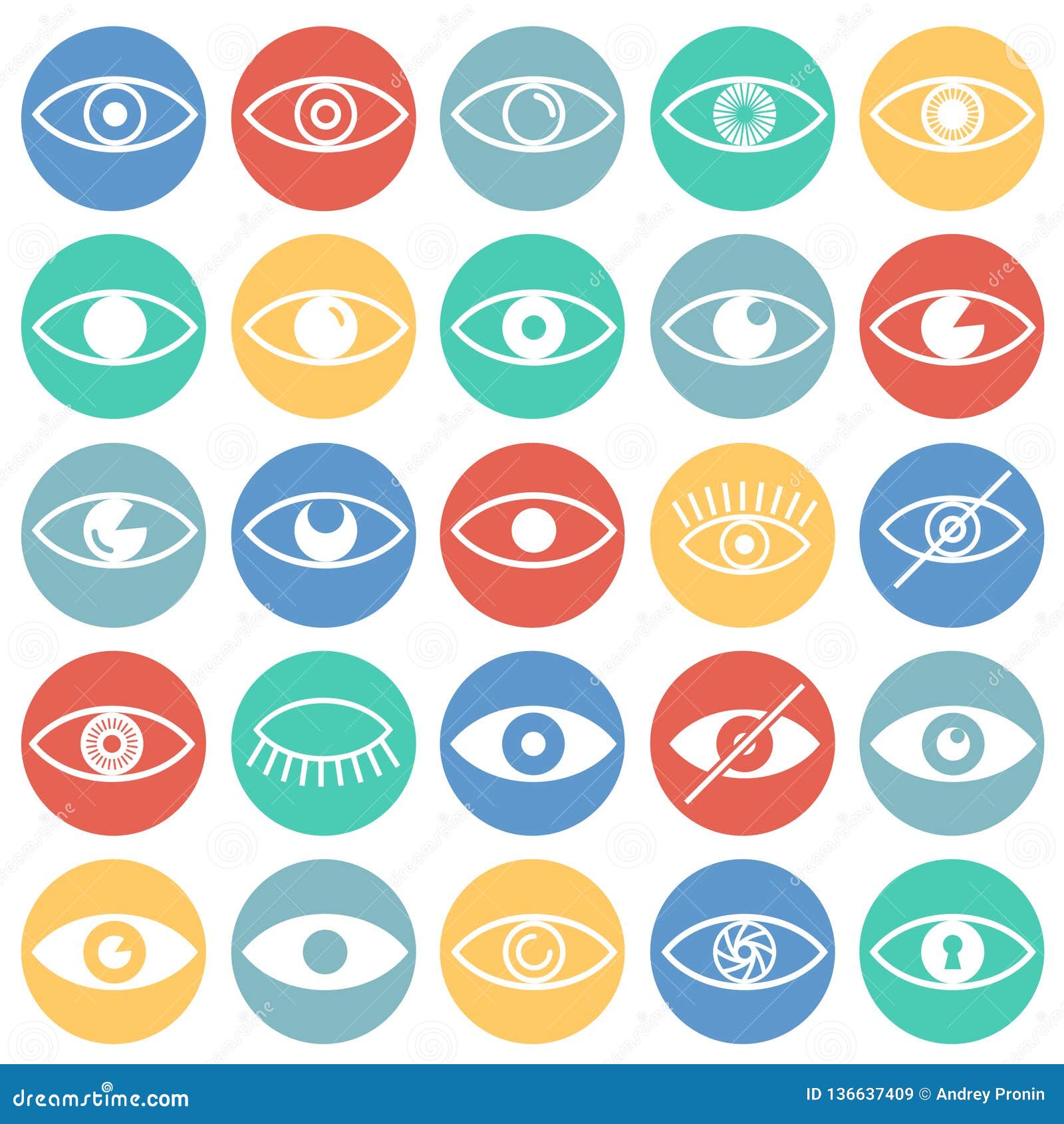 Eye Icons Set on Color Circles Background for Graphic and Web Design ...