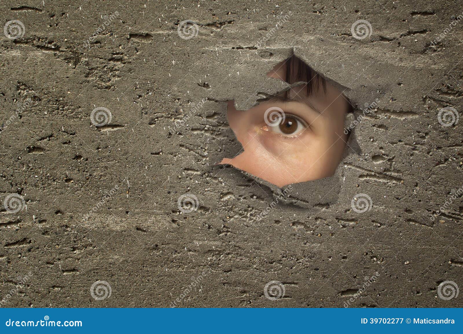 Eye Looking through a Hole in Wall. Stock Image Image of caucasian