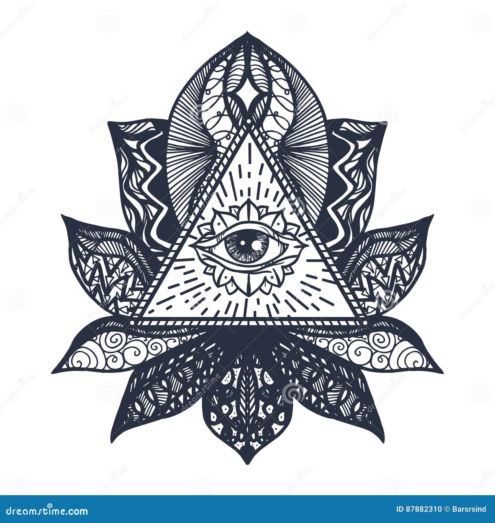 Eye on Lotus Tattoo stock illustration. Illustration of doodle - 87882310