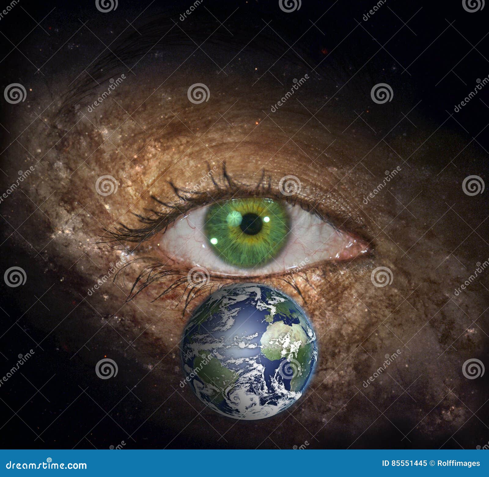 eye in midst of galaxy with earth