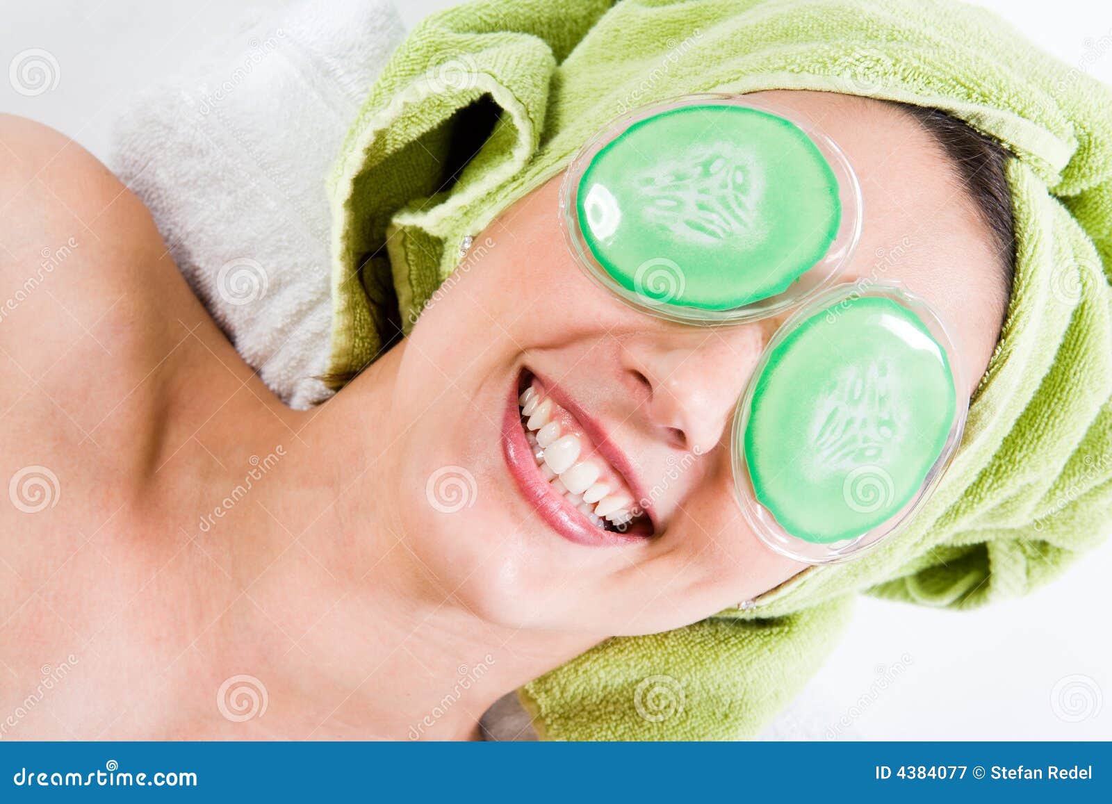 EyePads diagonal stock image. Image of bath, towel, smiling 4384077