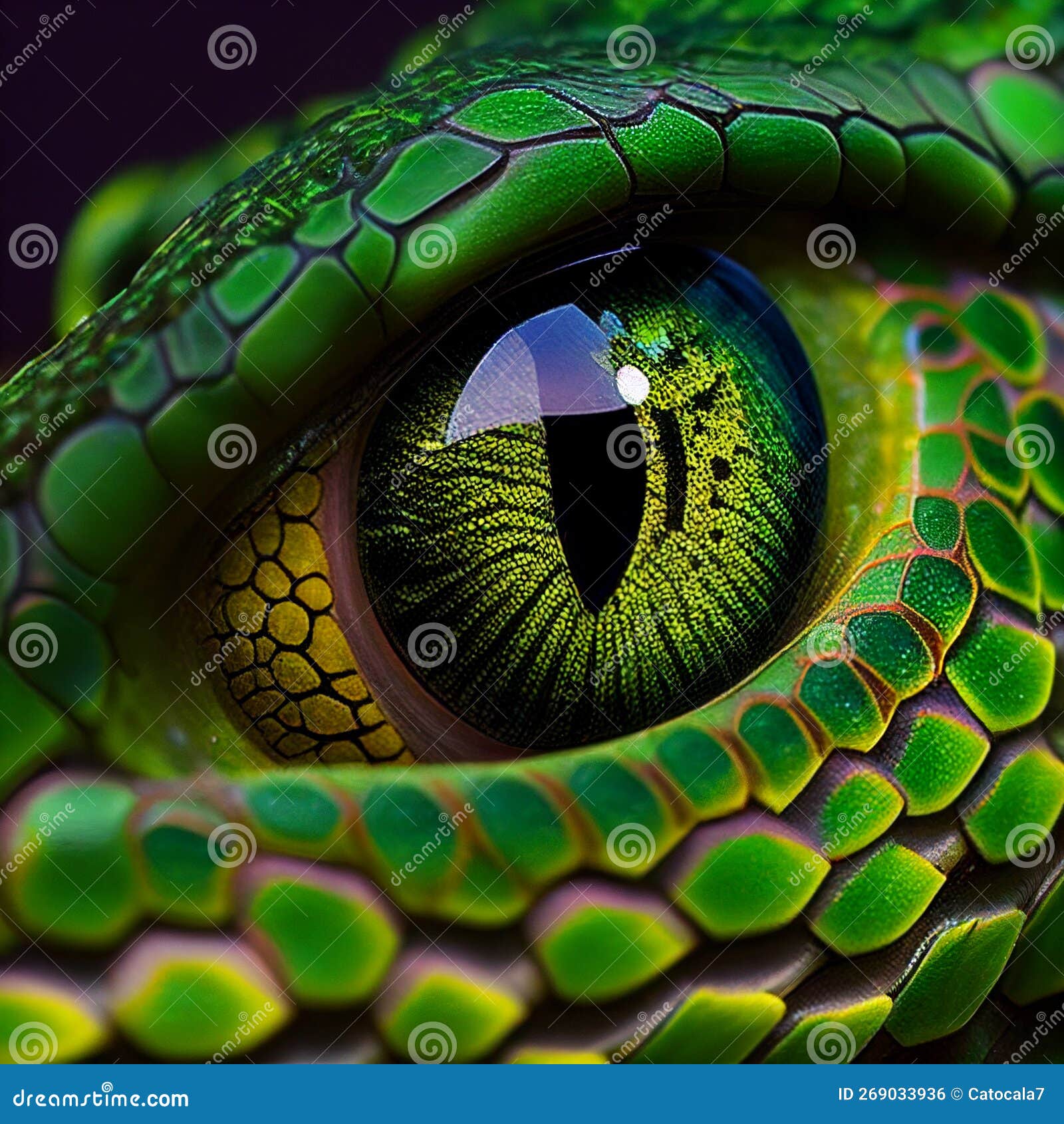 Eye of Poisonous Snake Framed by Green Scales Close-up, Eye of a Animal  Reptilia Stock Illustration - Illustration of design, closeup: 269033936