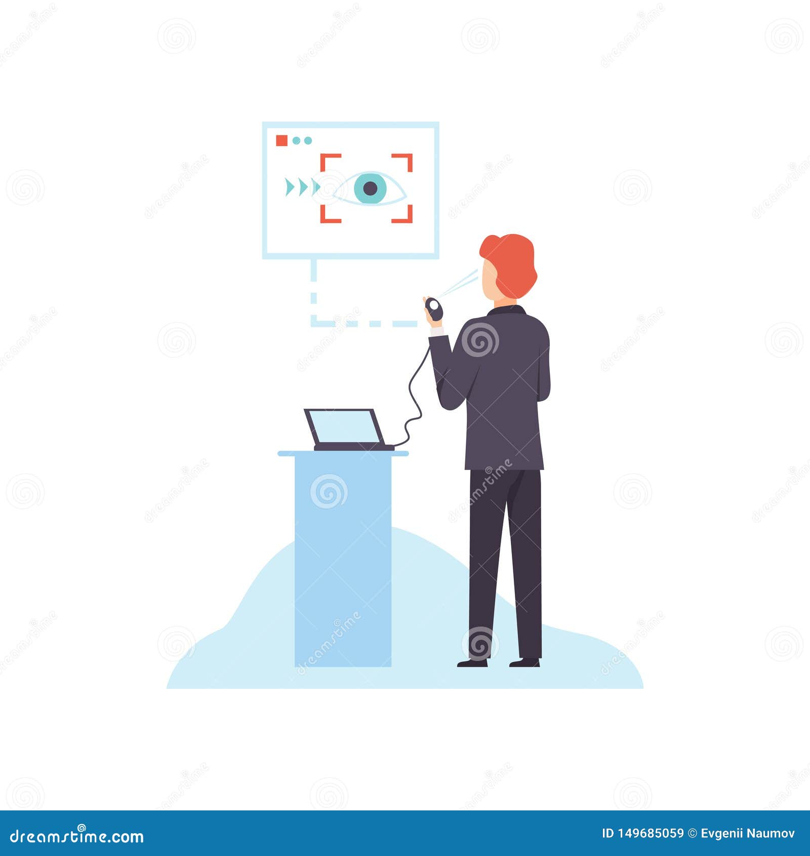 Eye Retina Scan, Virtual Verification Identity, Man Using Gadget with Biometric Scanning