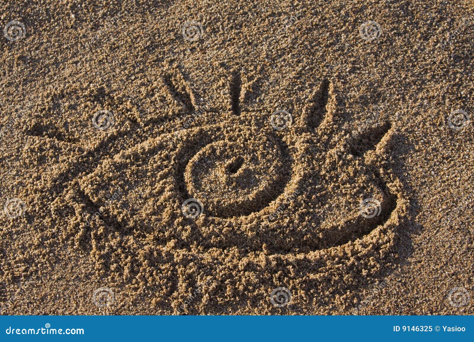 Eye sign in sand stock image. Image of concept, symbol 9146325