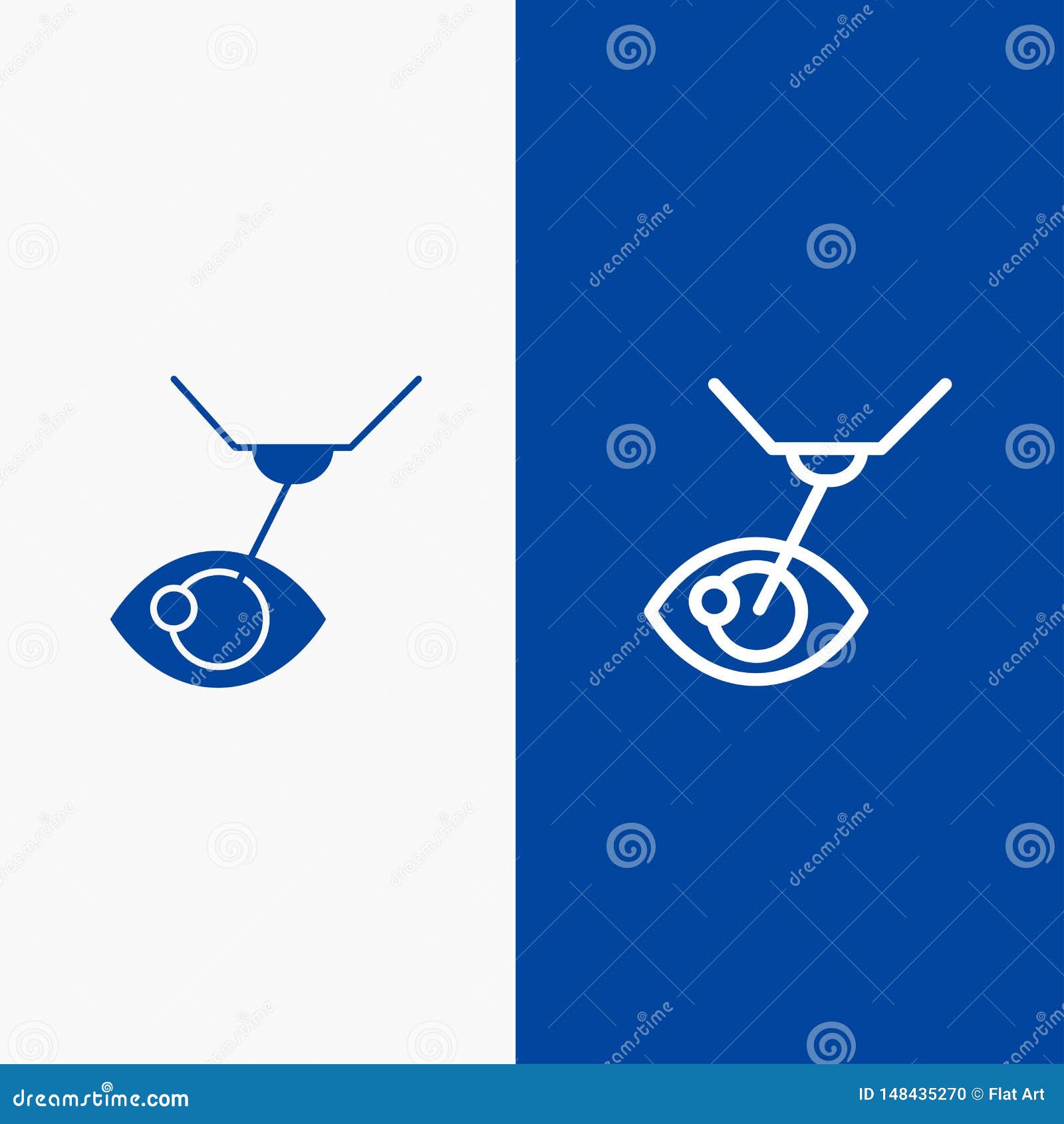 eye surgery, eye treatment, laser surgery, lasik line and glyph solid icon blue banner line and glyph solid icon blue banner