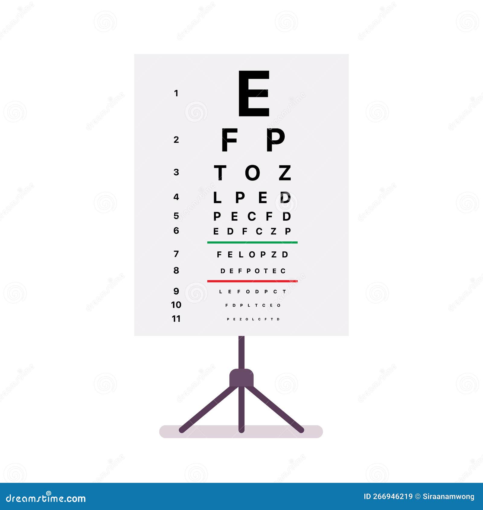 Eye Test Chart Table Isolated on White Background Stock Vector
