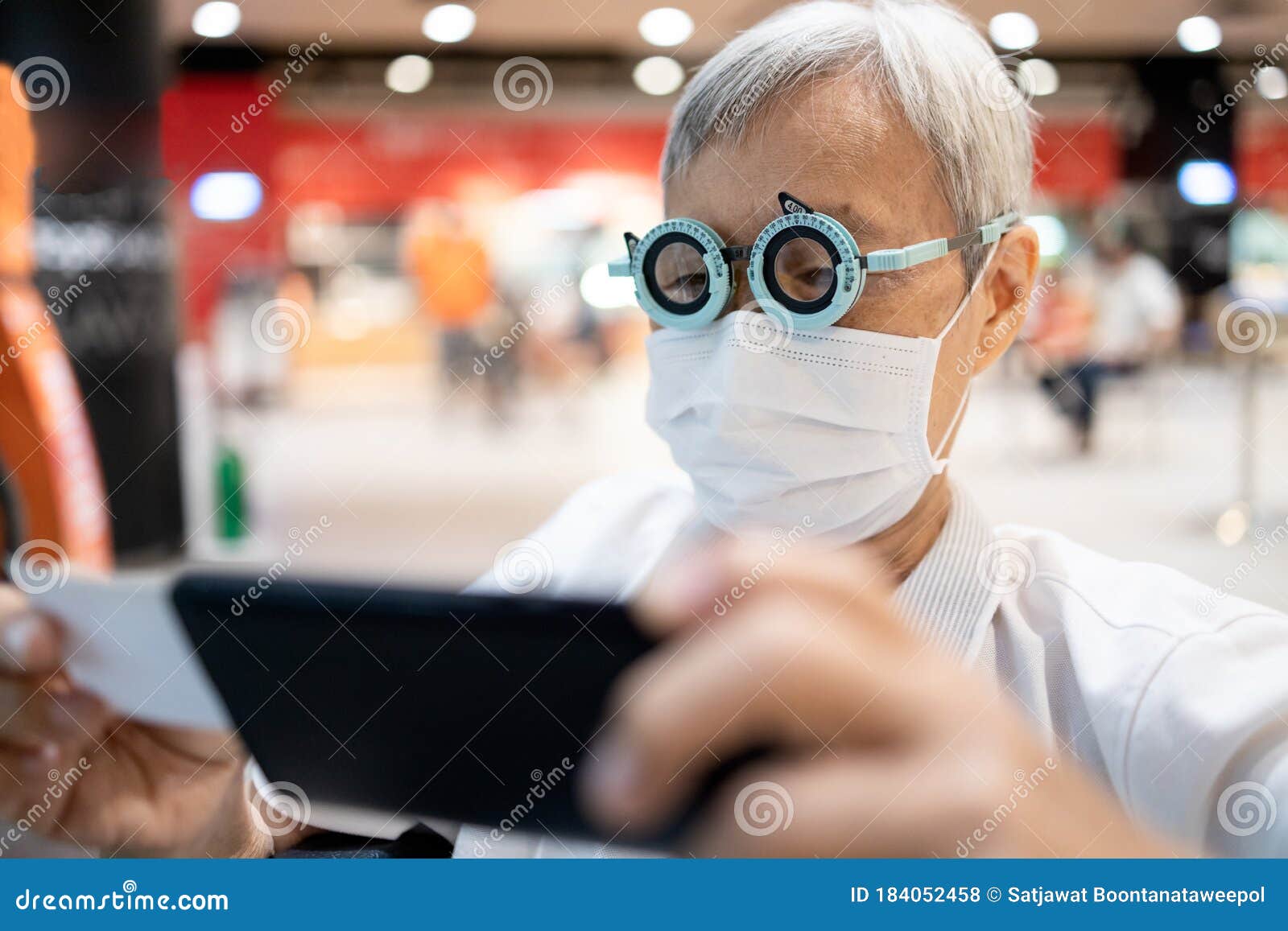 Eye Test Examinationsenior Woman Wearing Eye Glasses Used In Eye 