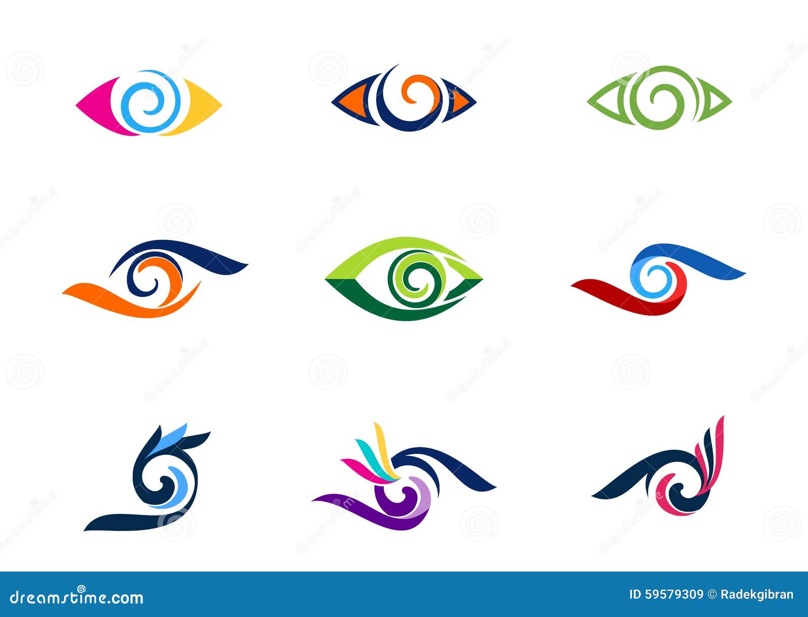 eye vision logo, fashion, eyelashes, collection swirl eyes logos, circle optic  , sphere vortex icon 