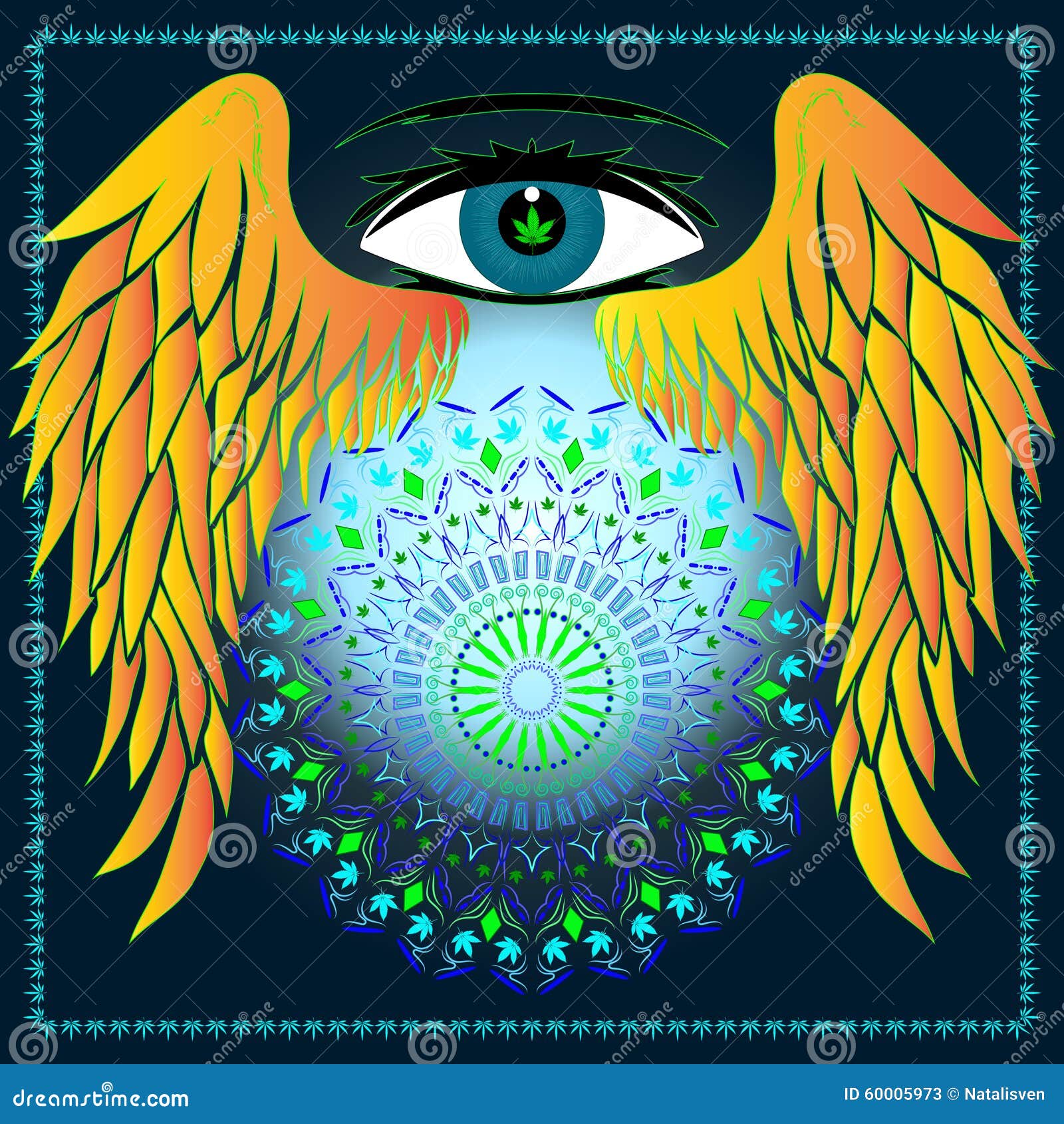 Download Eye, Wings, Marijuana Leaves And Mandala Stock Vector ...