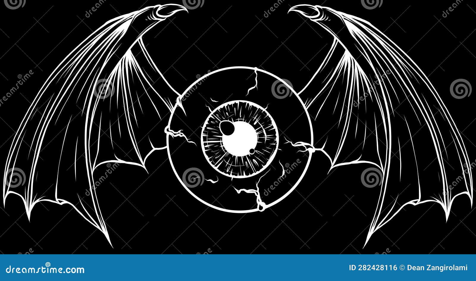 Eyeball in White Line on Black Background Stock Vector Illustration