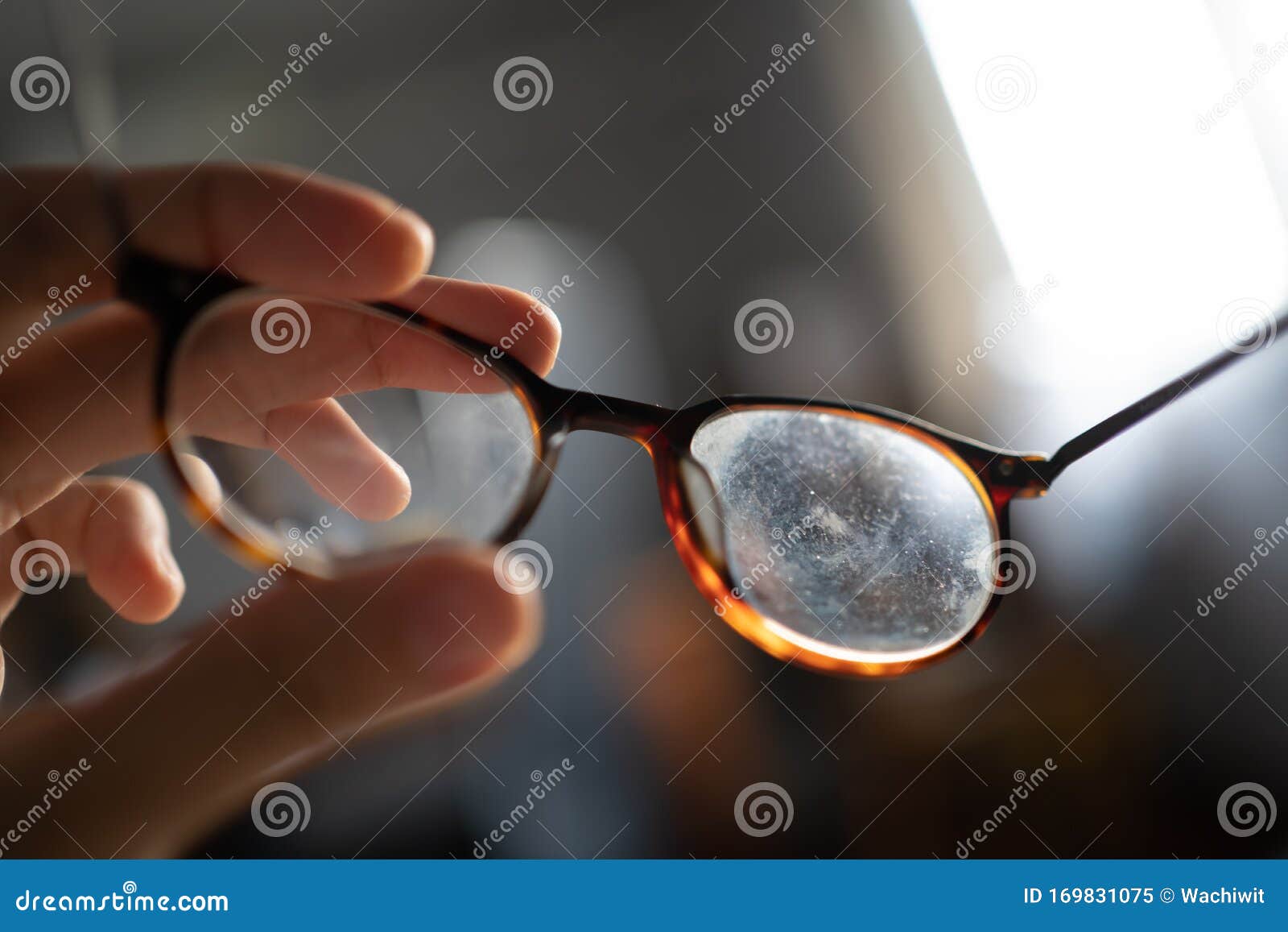 eyeglasses with dirty marks on lens