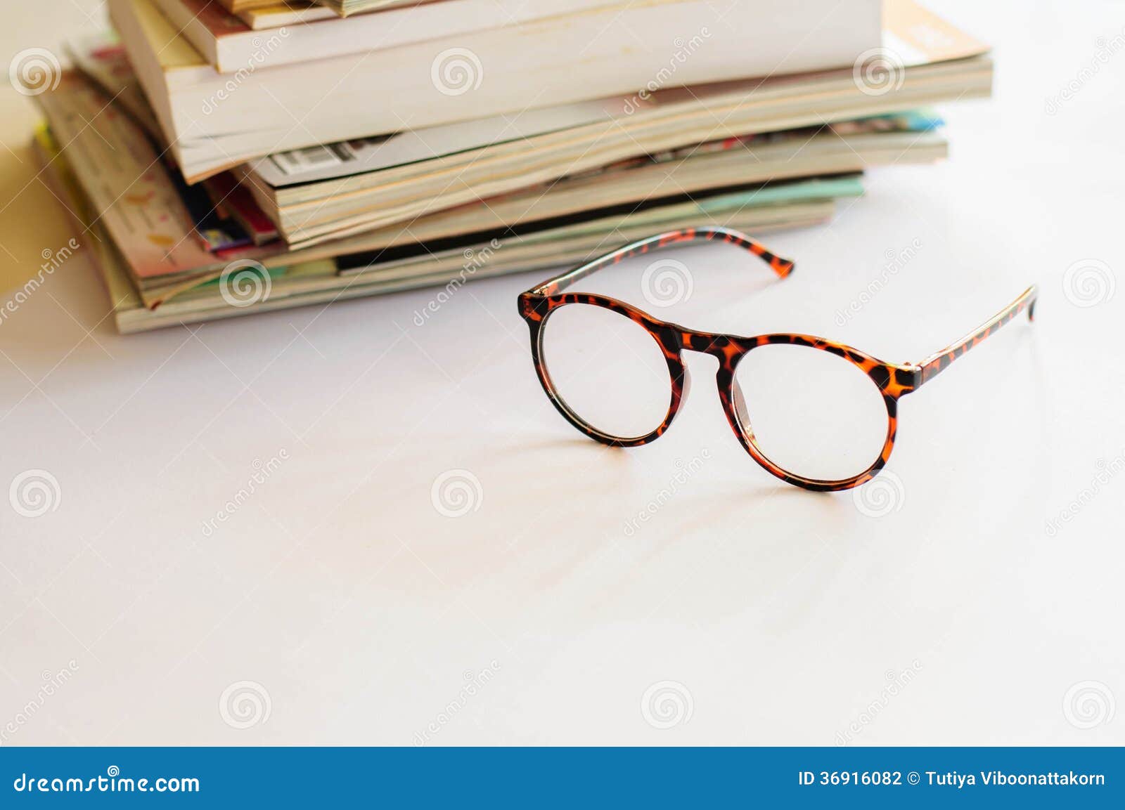Eyeglasses with Pile of Books Stock Photo Image of investigate, education 36916082