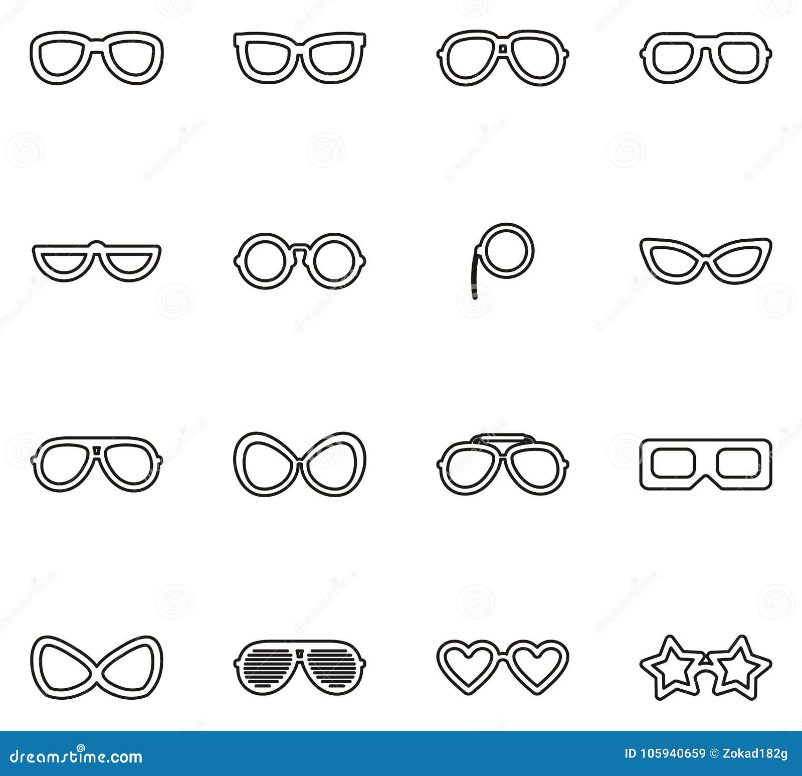 Eyeglasses or Sunglasses or Glasses Icons Thin Line Vector Illustration ...