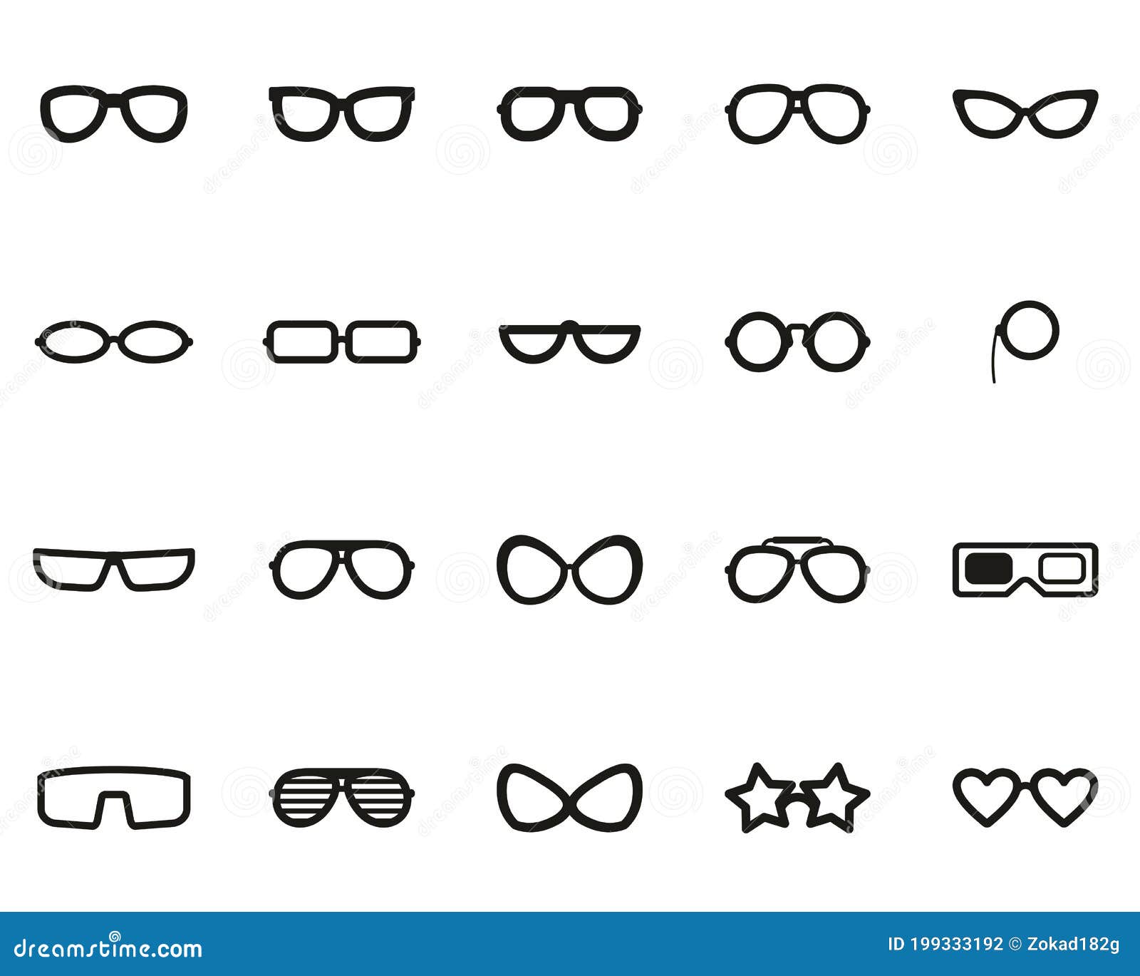 Eyeglasses & Sunglasses Icons Black & White Set Big Stock Vector ...