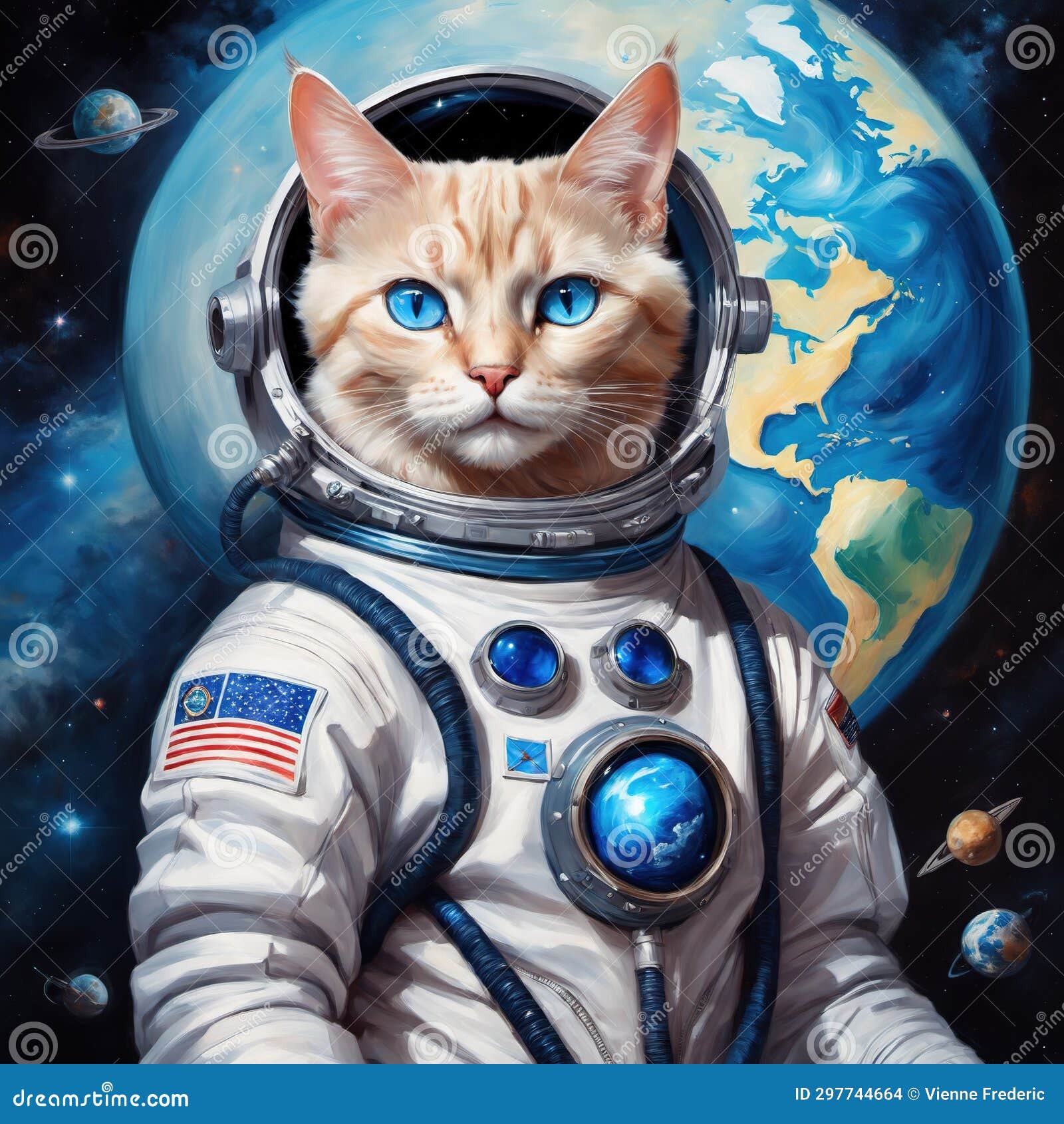 Astronaut cat in a spacesuit. Portrait of a cat in space, cat
