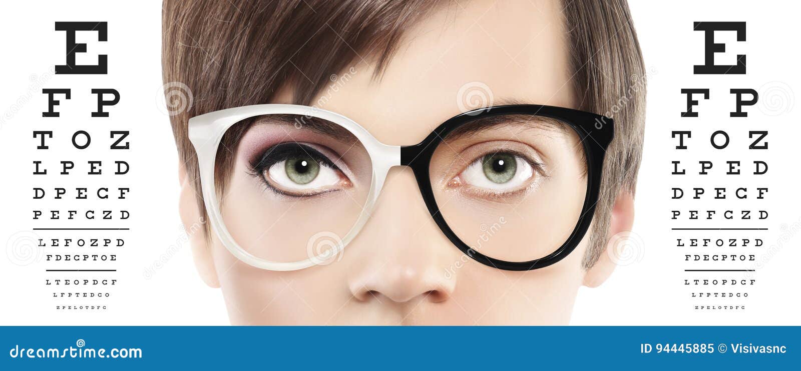 Eyes and Eyeglasses Close Up on Visual Test Chart, Eyesight and Stock