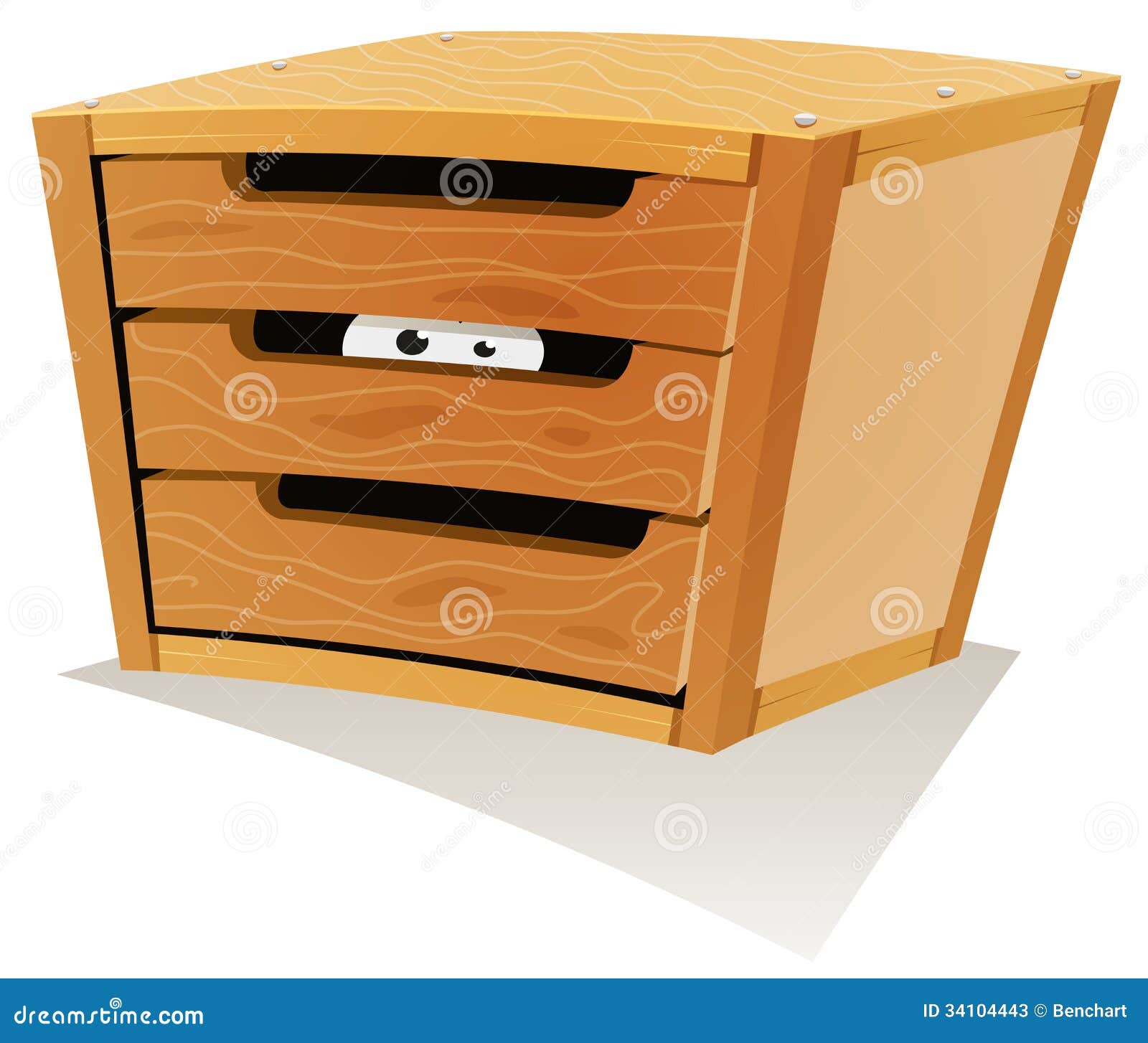 Illustration of a cartoon wooden storage furniture with drawers and 