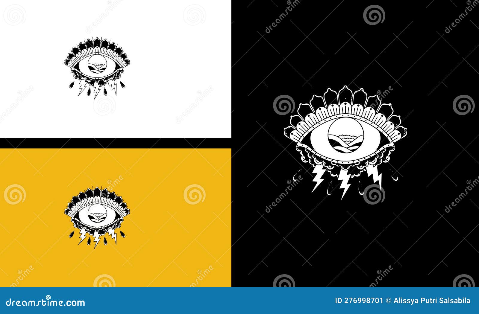 Eyes and Lightning Vector Line Art Design Stock Illustration