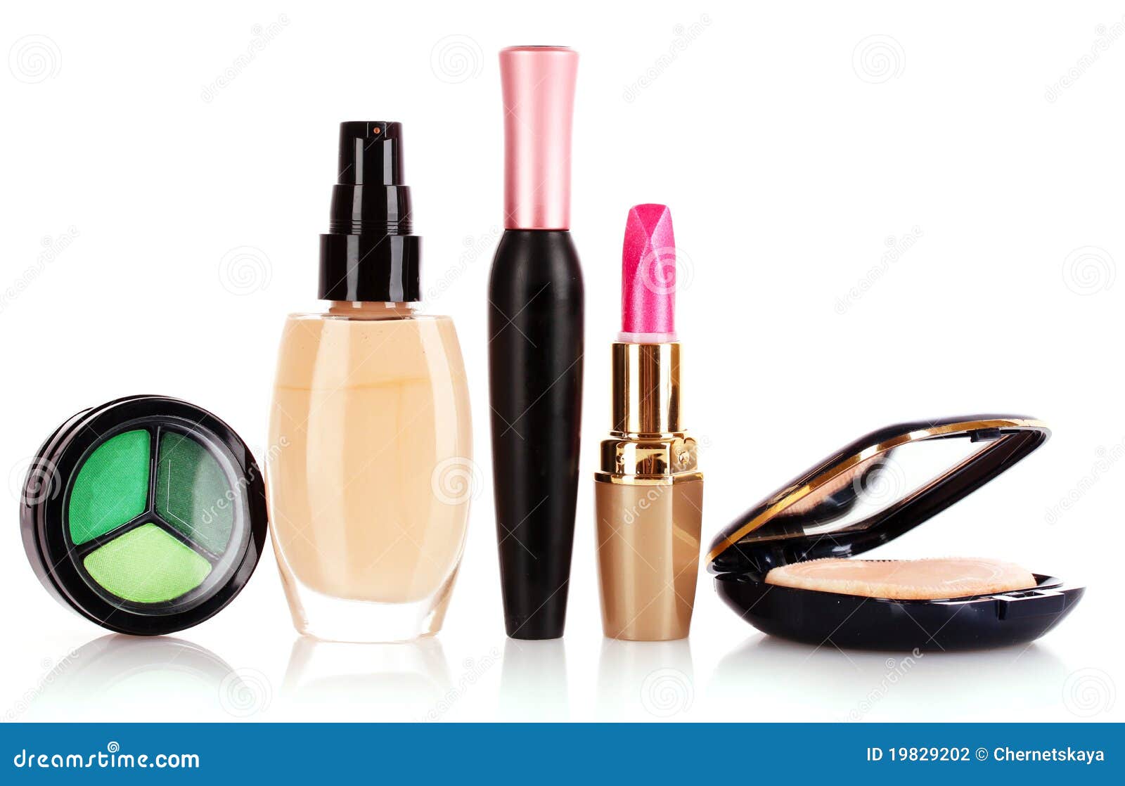 Eyeshadows , Foundation, Mascara, Lipstick and Pow Stock Photo Image