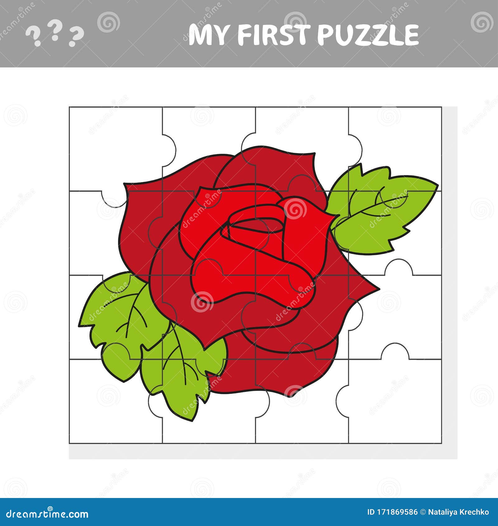 Jogo de papel educativo fácil para crianças. red rose puzzle - meu primeiro  quebra-cabeça e livro para colorir