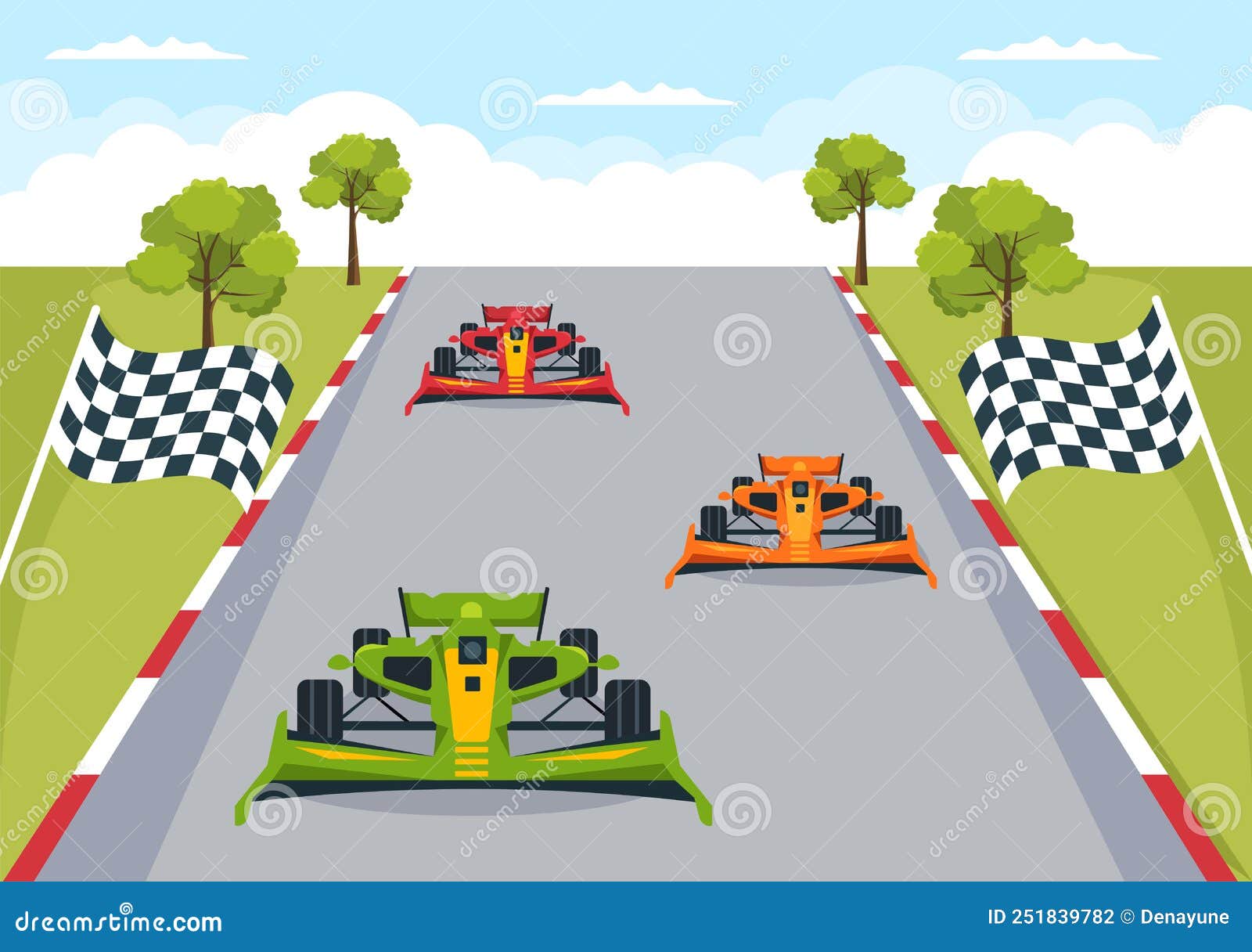 Fórmula De Corrida De Carros Alcança Em Circuito De Corrida a Ilustração De  Desenho Animado Da Linha De Chegada Para Ganhar O Camp Ilustração do Vetor  - Ilustração de velocidade, desempenho: 251839782