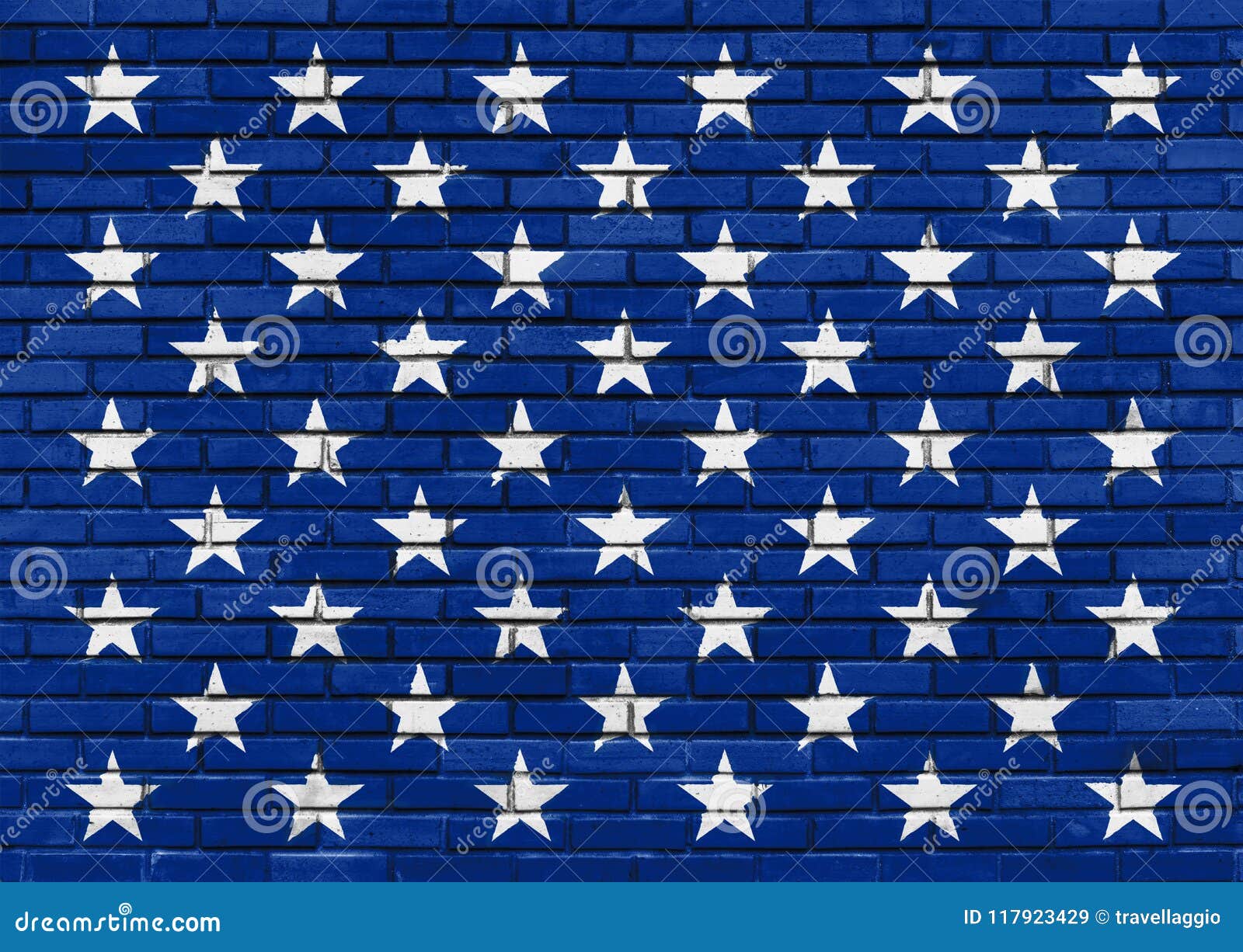 Funfzig Weisse Sterne Auf Der Gemalten Blauen Backsteinmauer Thema Der Amerikanischen Flagge Stock Abbildung Illustration Von Funfzig Flagge