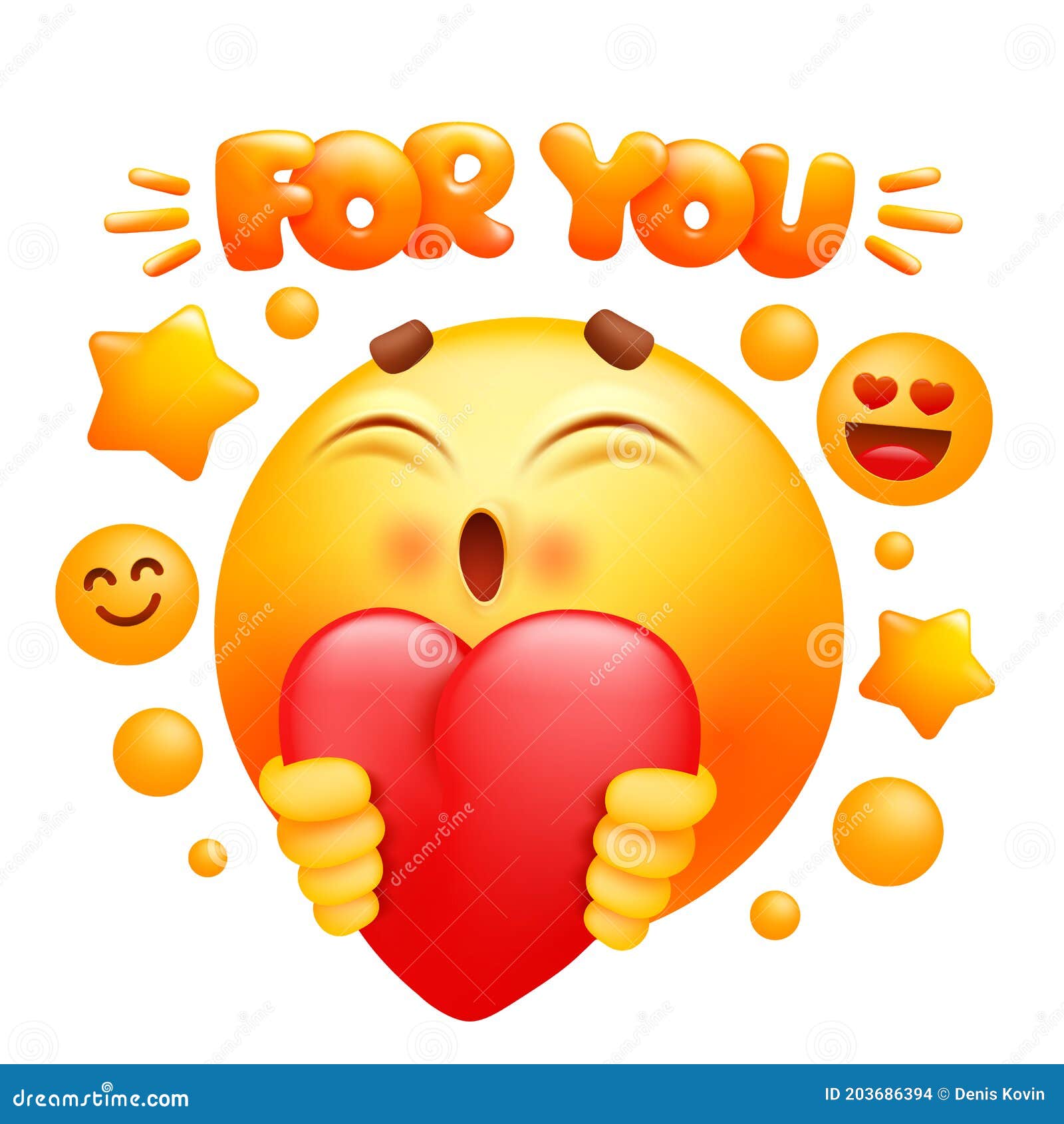 Für Sie Netzaufkleber. Gelbe Emoji Zeichentrickfilm-Figur, Die Rotes Herz  Hält. Emoticonlächelngesicht Stock Abbildung - Illustration von aufkleber,  lustig: 203686394