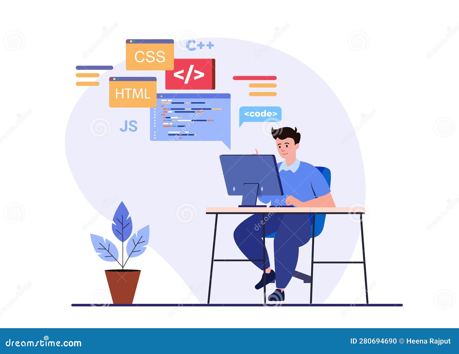 Freelancers Working on Laptop or Computer at Home Concept of 