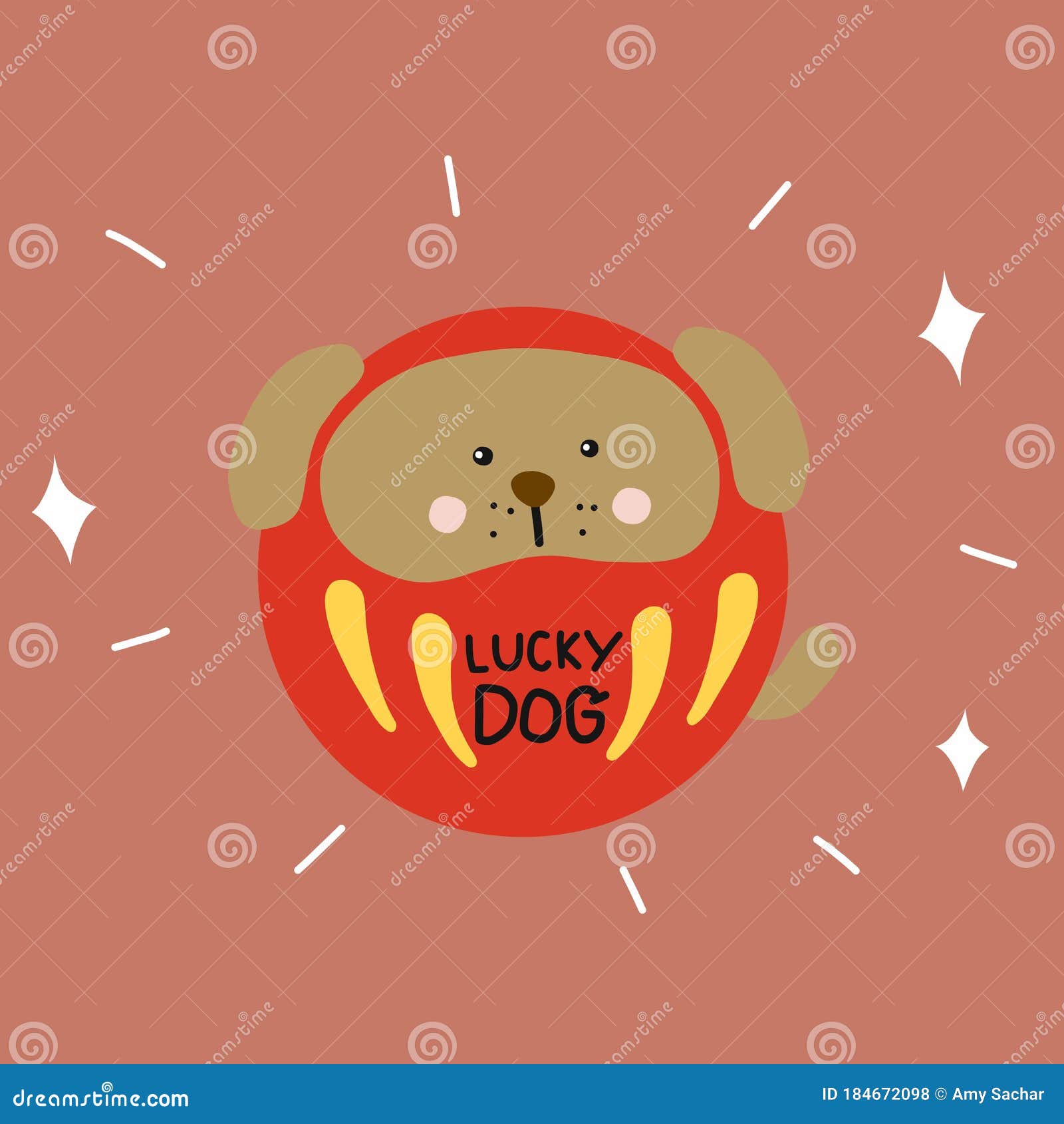 Lucky Dog Daruma Japanese Lucky Charm Cute Cartoon Illustration Doodle