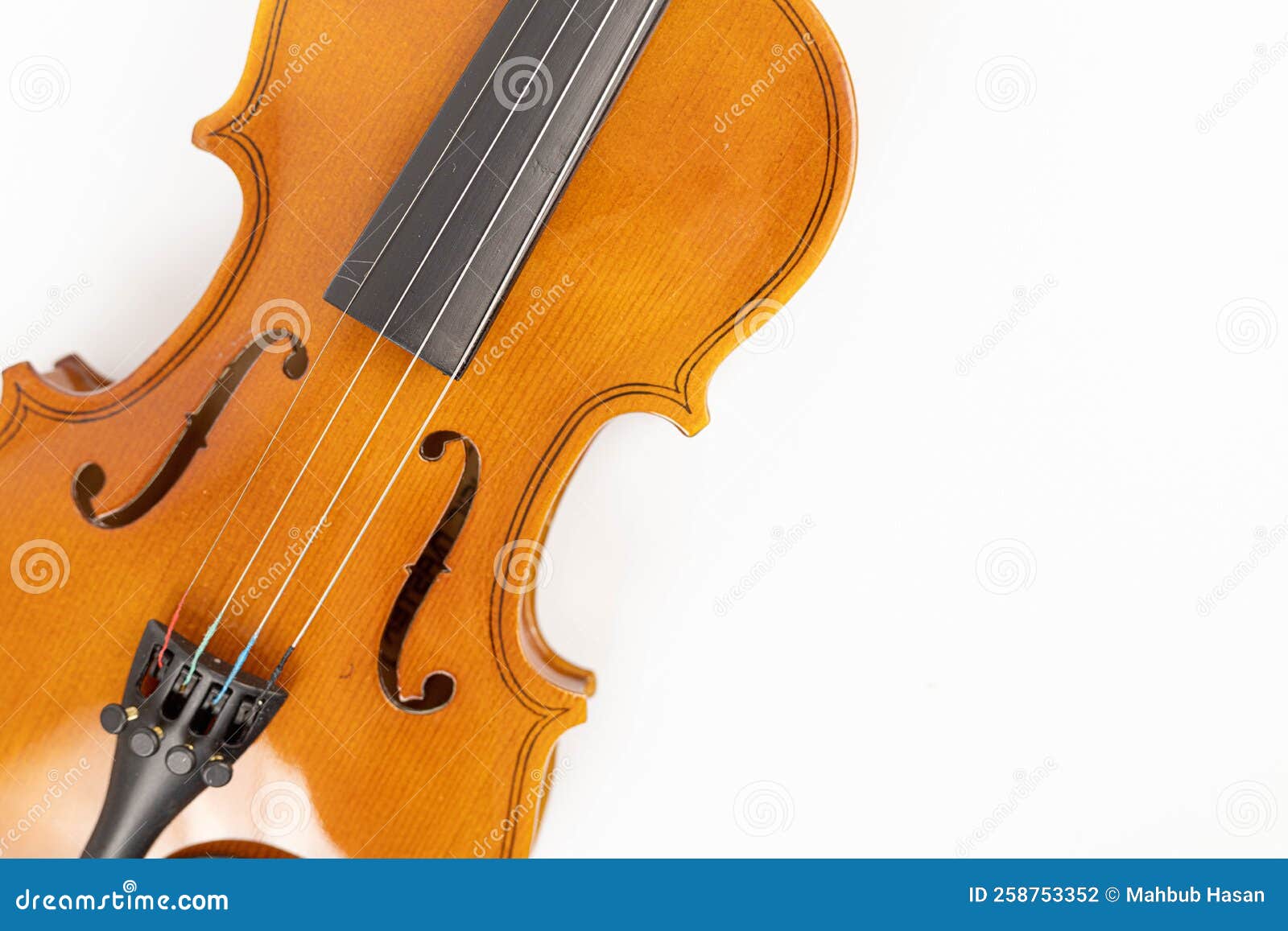 F Holes on the Violin Above White Background with Copy Space Stock