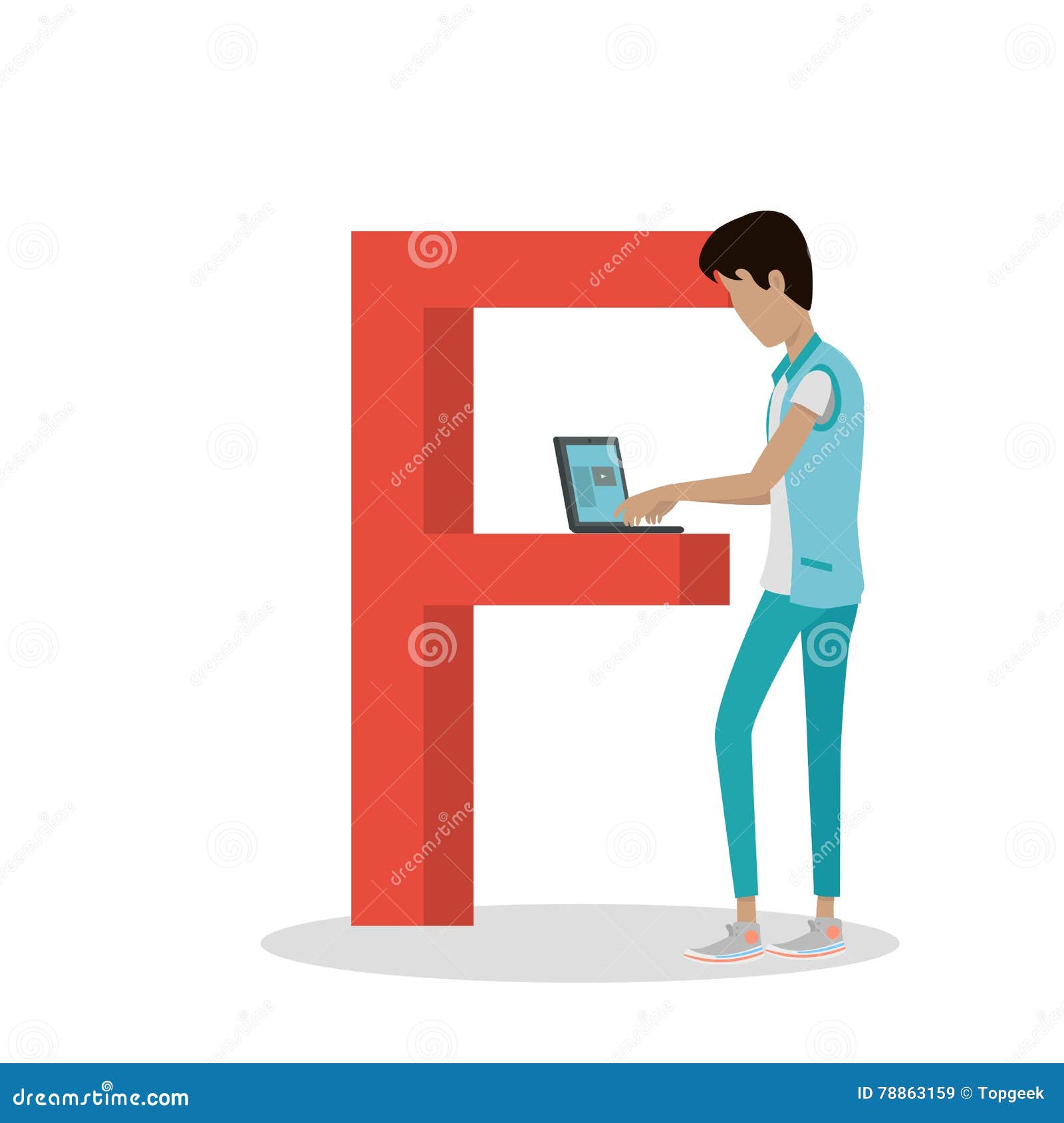 F Letter and Boy Watch Movie on Laptop. ABC Vector Stock Vector -  Illustration of socializing, alphabet: 78863159