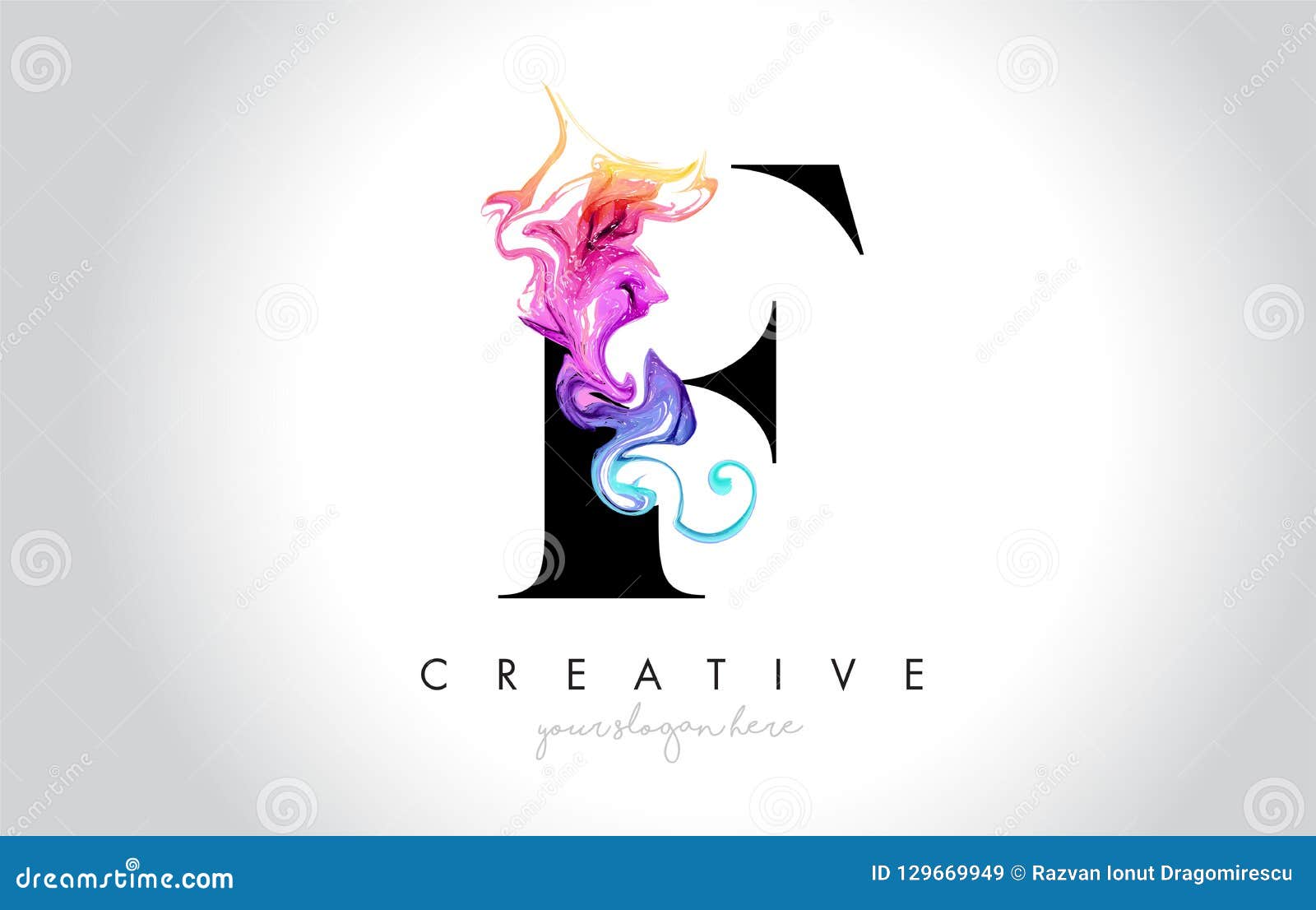 f vibrant creative leter logo  with colorful smoke ink flo