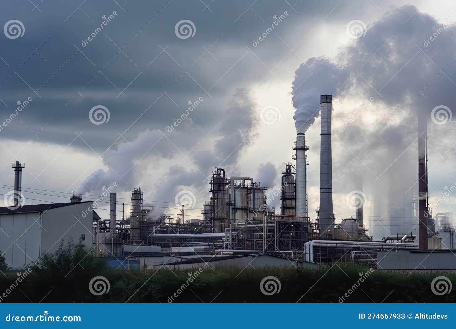 Fabbrica Petrolchimica Con Fumo E Vapore Provenienti Dalle Ciminiere  Illustrazione di Stock - Illustrazione di petrolio, produzione: 274667933