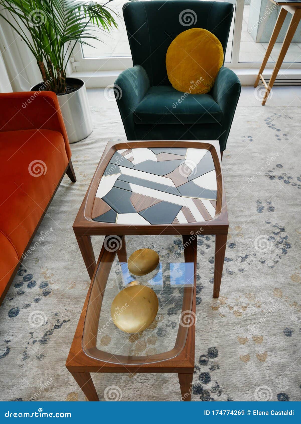 Fabric Armchair with Coffee Table Stock Image Image of style