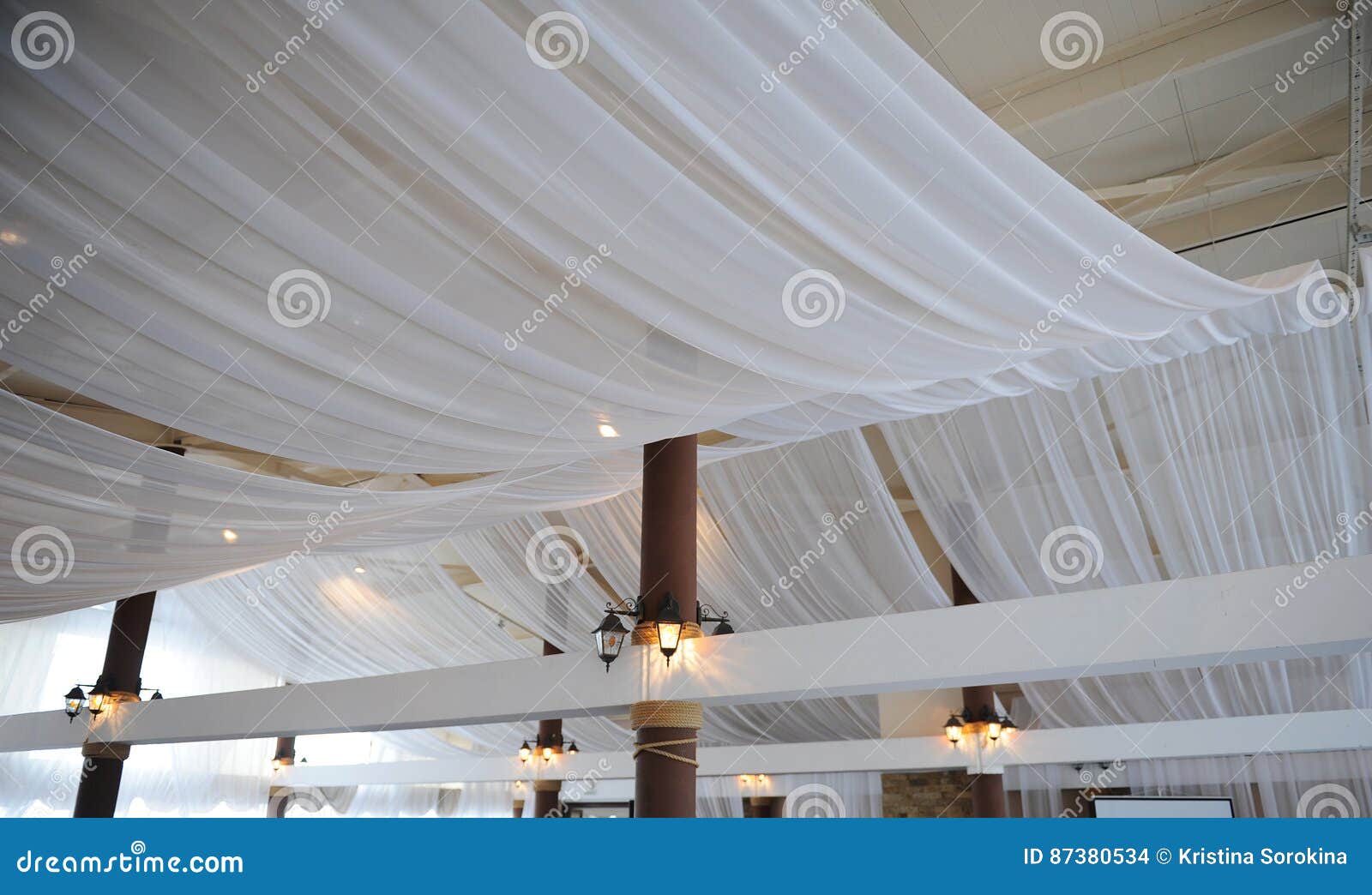 Fabric Drape On The Restaurant Ceiling Bright Interior