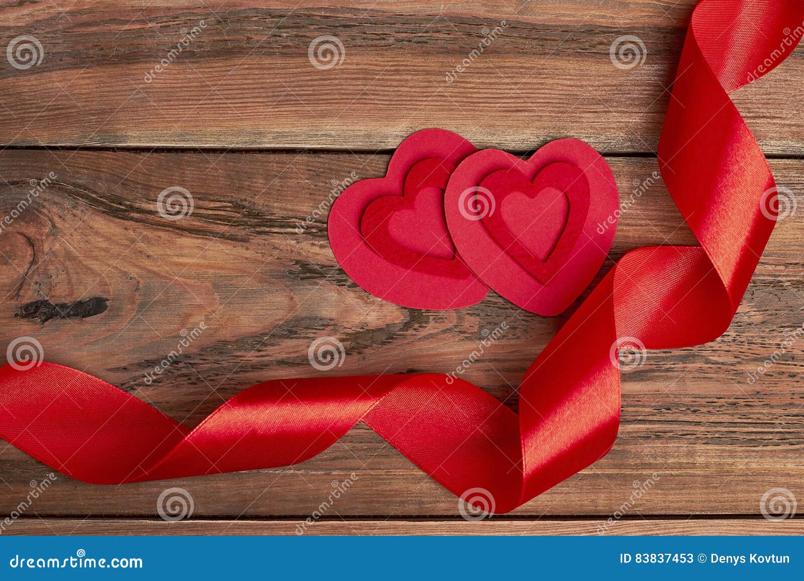 Fabric Hearts and Red Ribbon. Stock Image - Image of affection, heart ...