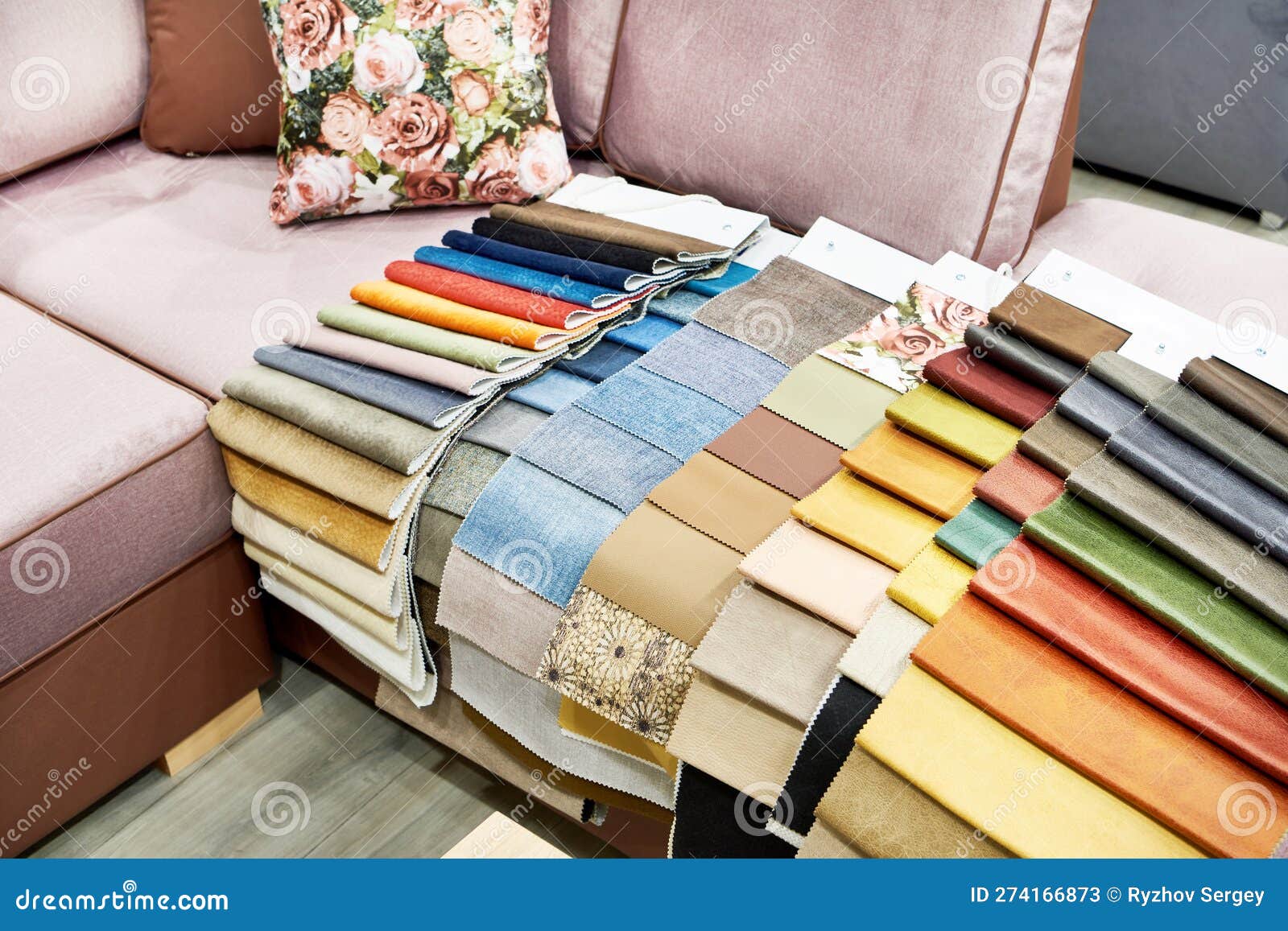 Fabric and Leather Upholstery Furniture Samples in Store Stock Image