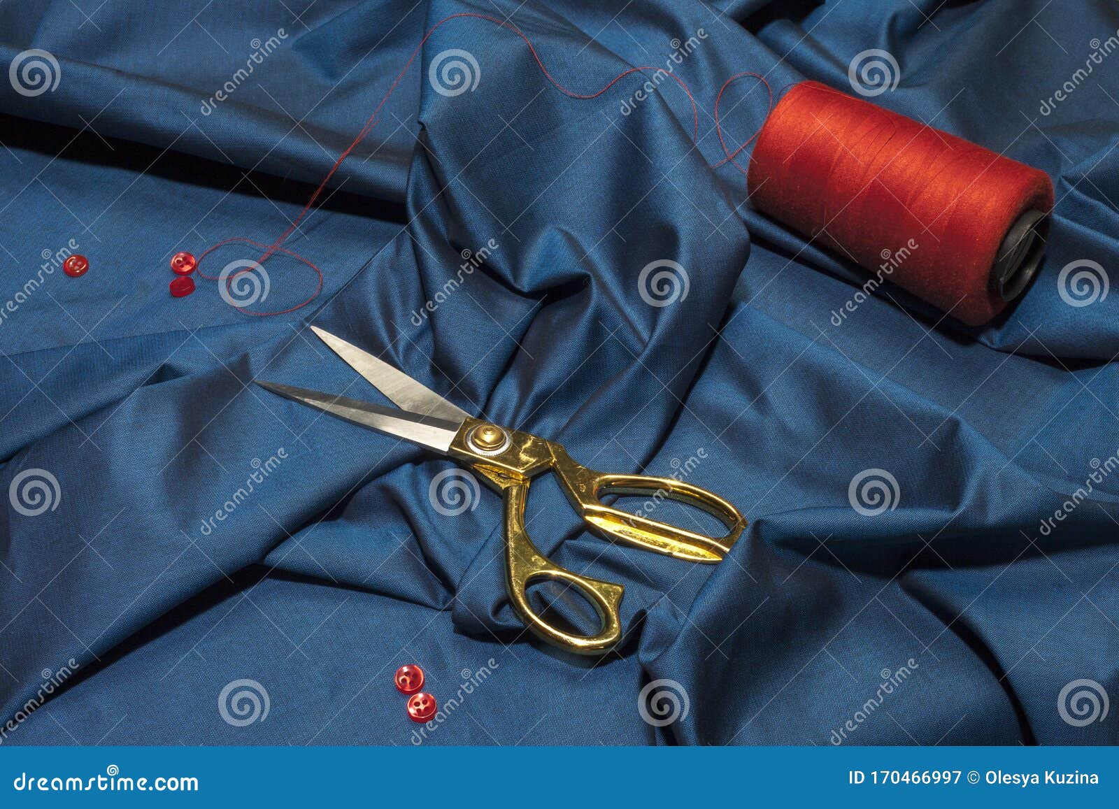 Fabric for Sewing Clothes. Items for Sewing Clothes Stock Photo - Image of  folded, blue: 170466776