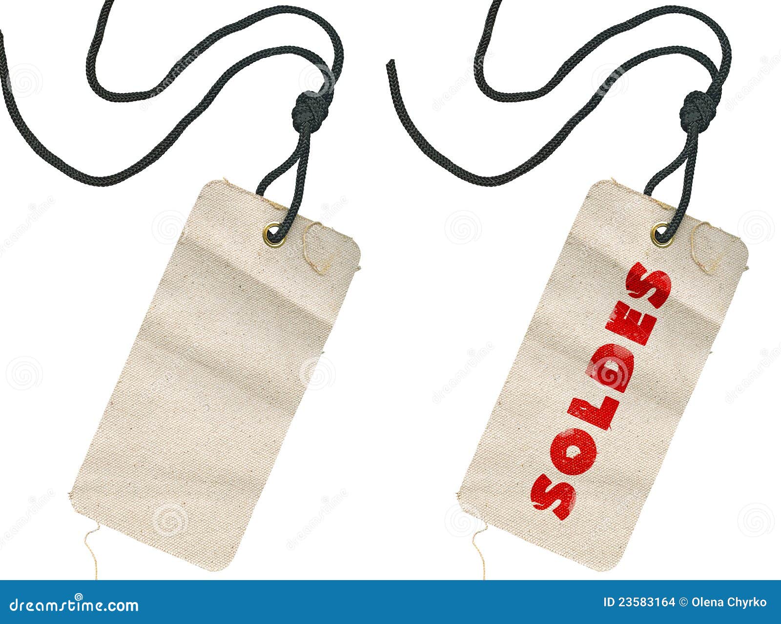 fabric tags, empty and with soldes inscription
